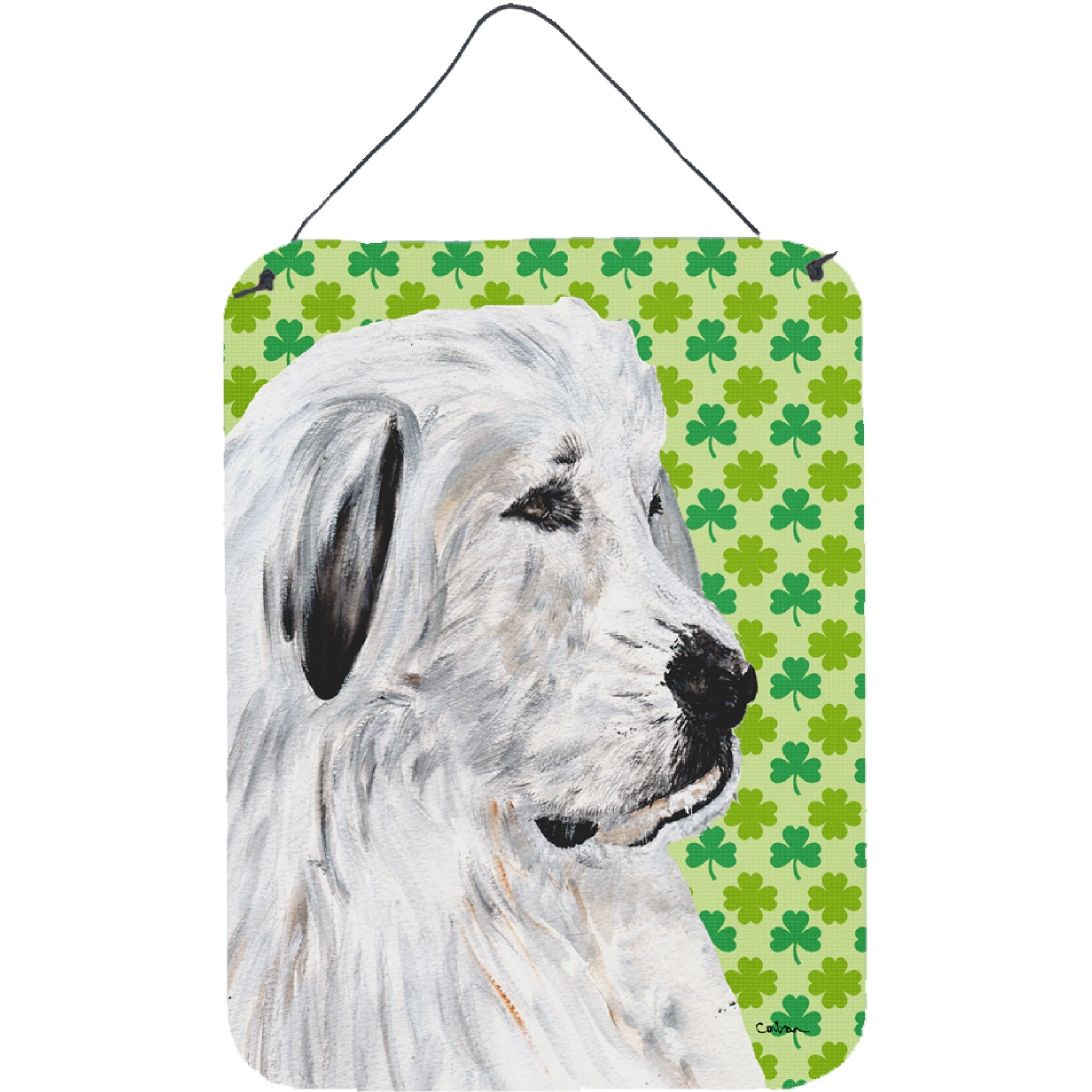 &quotCaroline's Treasures Great Pyrenees Lucky Shamrock St. Patrick's Day Wall or Door Hanging Prints, 16"" x 12"""