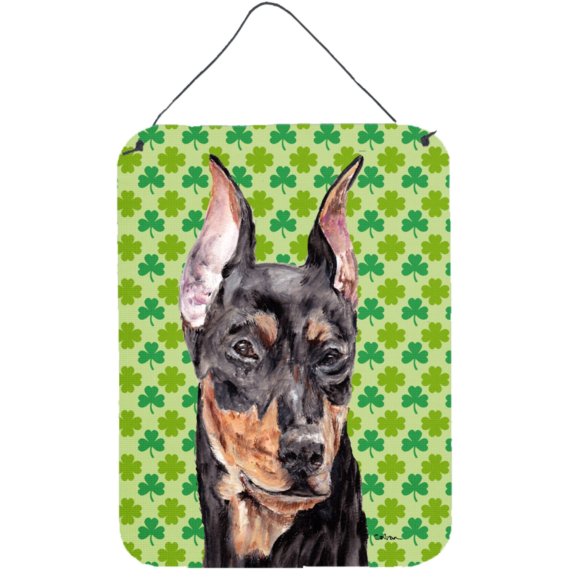 &quotCaroline's Treasures German Pinscher Lucky Shamrock St. Patrick's Day Wall or Door Hanging Prints, 16"" x 12"""