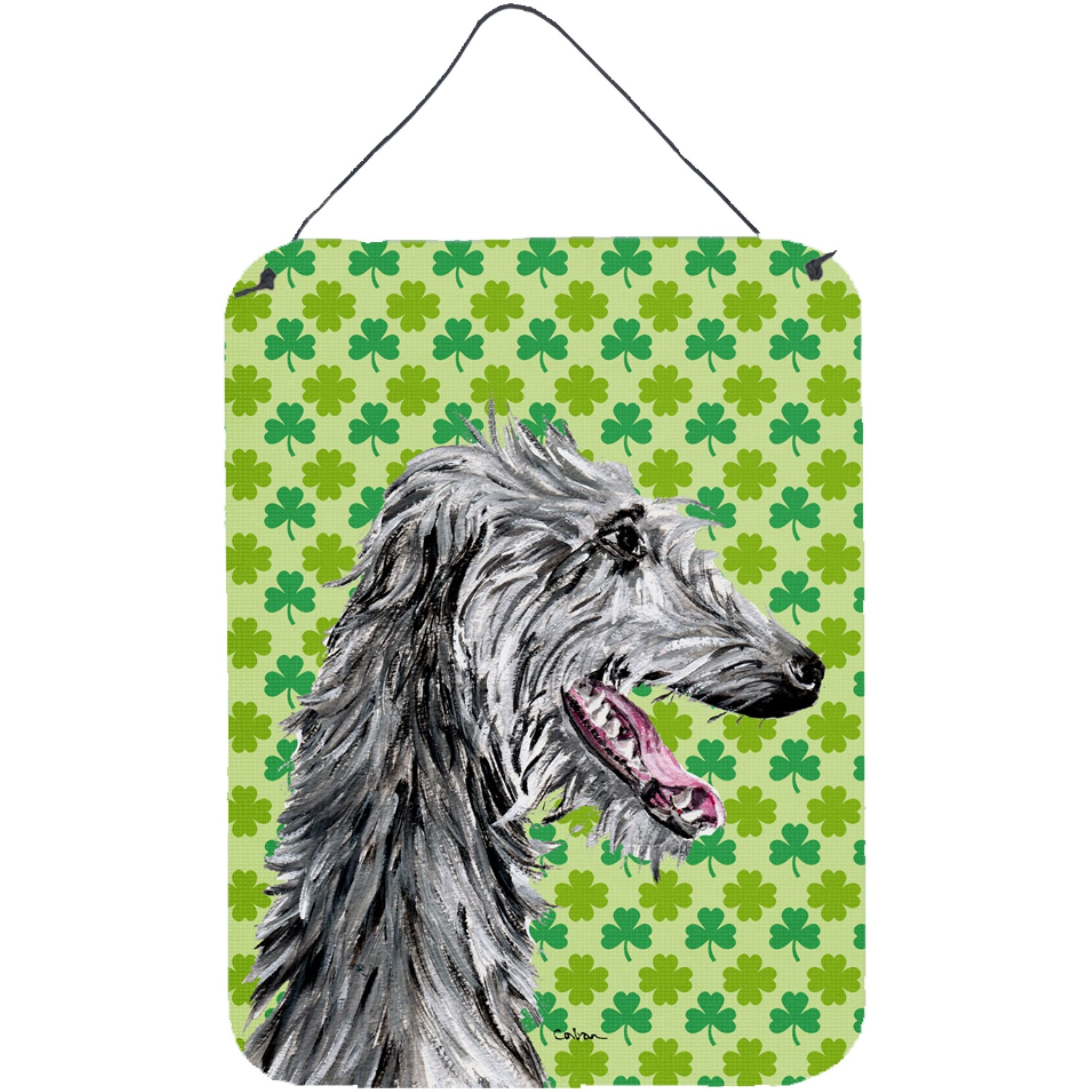 &quotCaroline's Treasures SC9741DS1216 Scottish Deerhound Lucky Shamrock St. Patrick's Day Wall or Door Hanging Prints, 16"" x 12"""