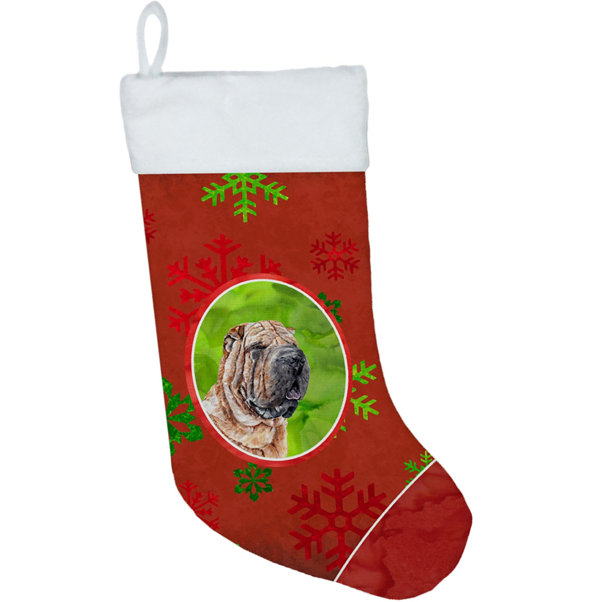 &quotCaroline's Treasures Shar Pei Red Snowflakes Holiday Christmas Stocking, 11 x 18"", Mulitcolor"
