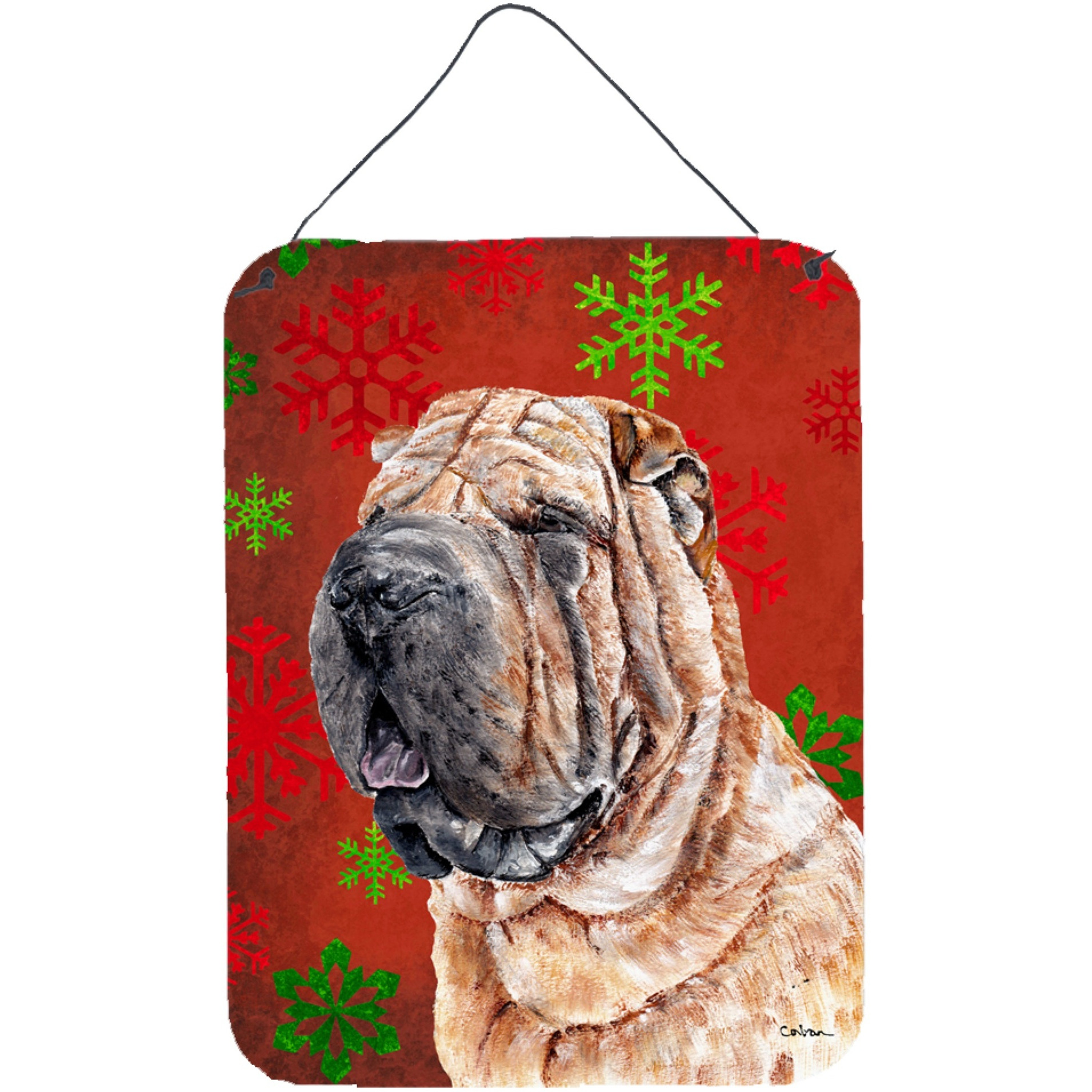 &quotCaroline's Treasures Shar Pei Red Snowflakes Holiday Wall or Door Hanging Prints, 16"" x 12"""