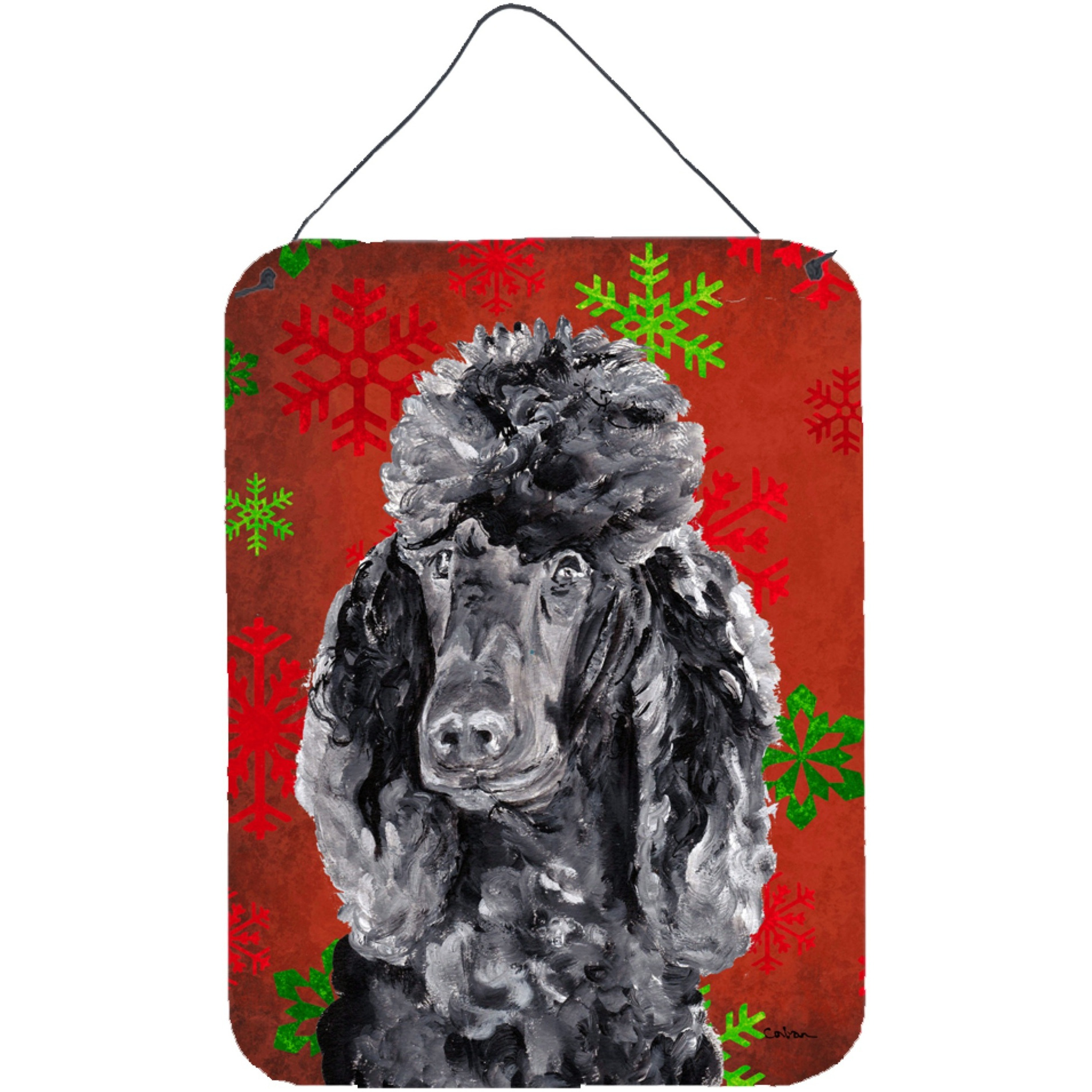 &quotCaroline's Treasures Black Standard Poodle Red Snowflakes Holiday Wall or Door Hanging Prints, 16"" x 12"""