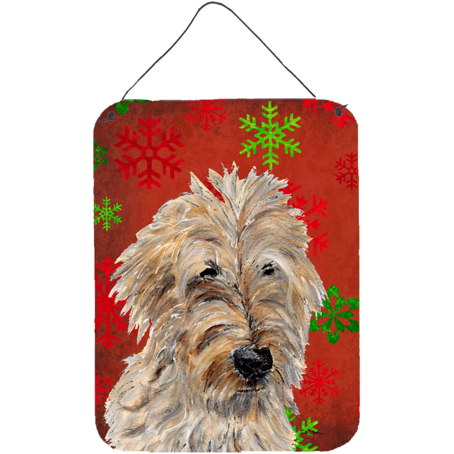 &quotCaroline's Treasures Golden Doodle 2 Red Snowflakes Holiday Wall or Door Hanging Prints, 16"" x 12"""