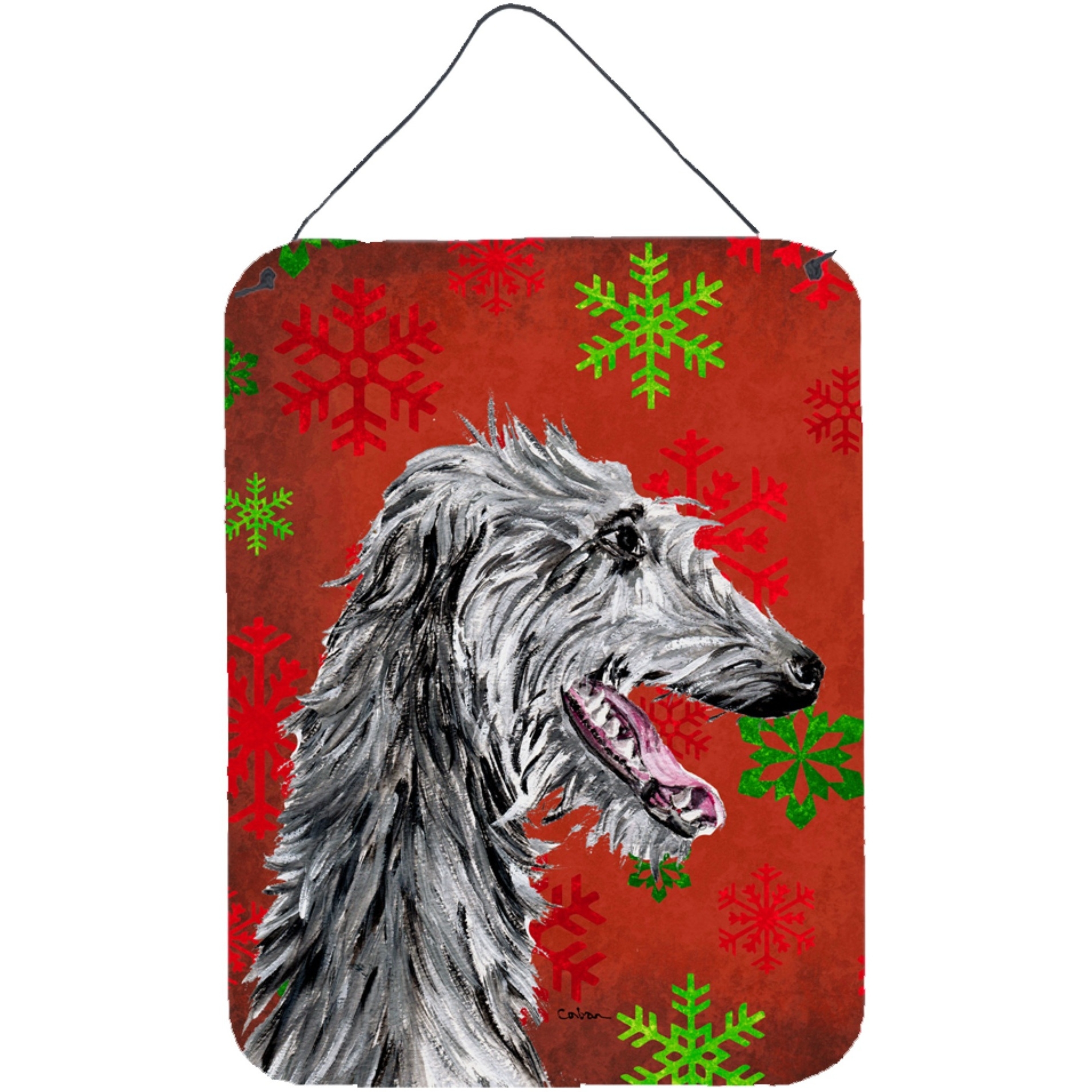 &quotCaroline's Treasures SC9765DS1216 Scottish Deerhound Red Snowflakes Holiday Wall or Door Hanging Prints, 16"" x 12"""