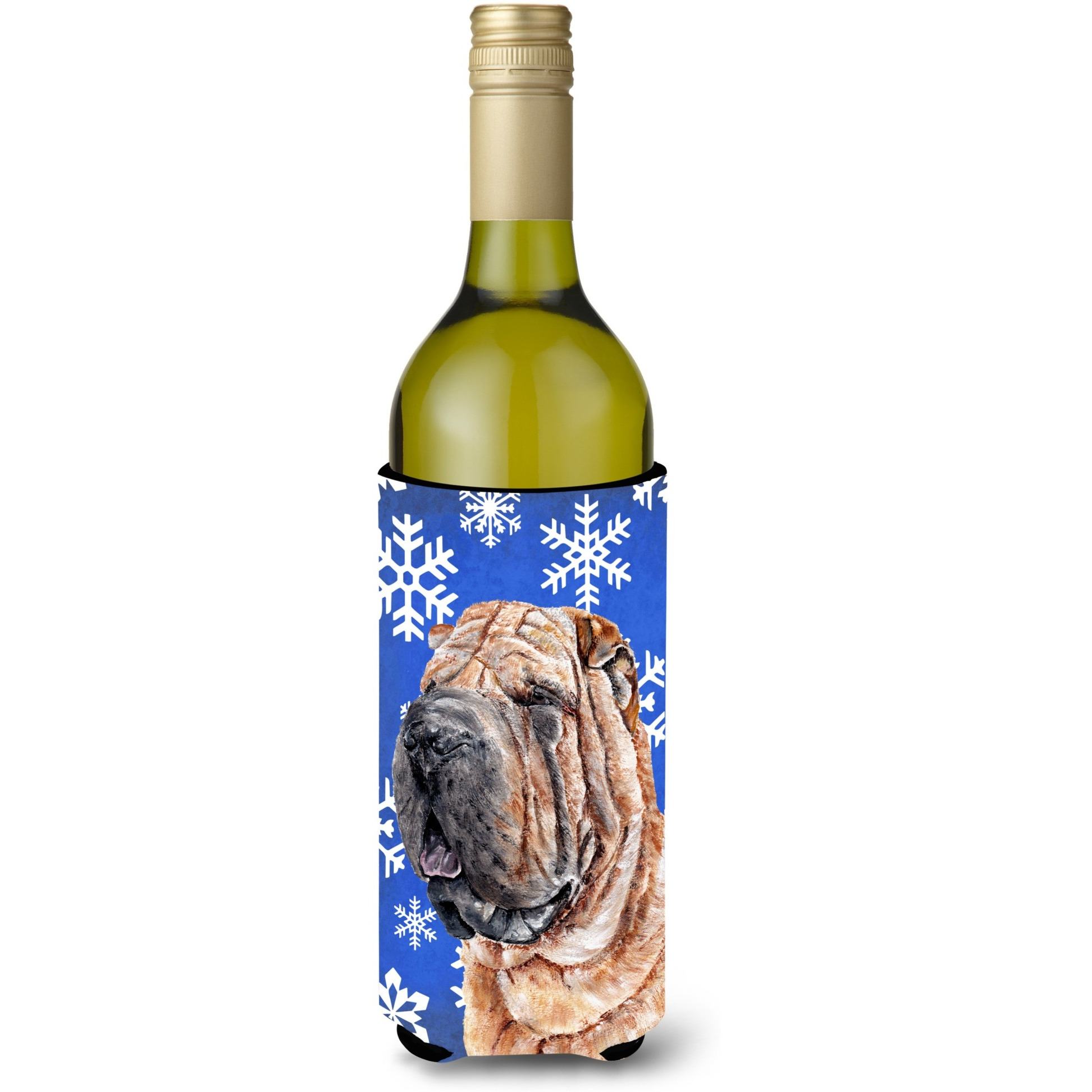 Shar Pei Winter Snowflakes Wine Bottle Beverage Insulator Hugger SC9767LITERK
