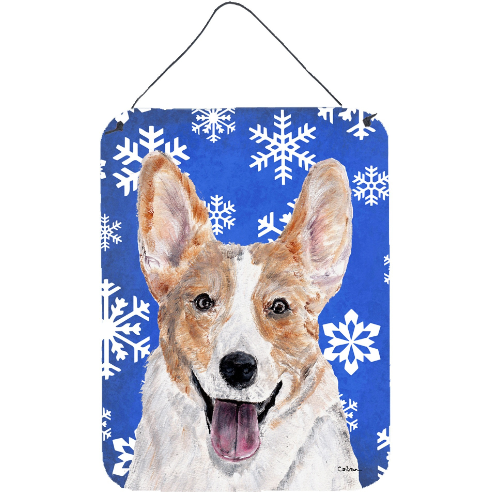 &quotCaroline's Treasures Cardigan Corgi Winter Snowflakes Wall or Door Hanging Prints, 16"" x 12"""