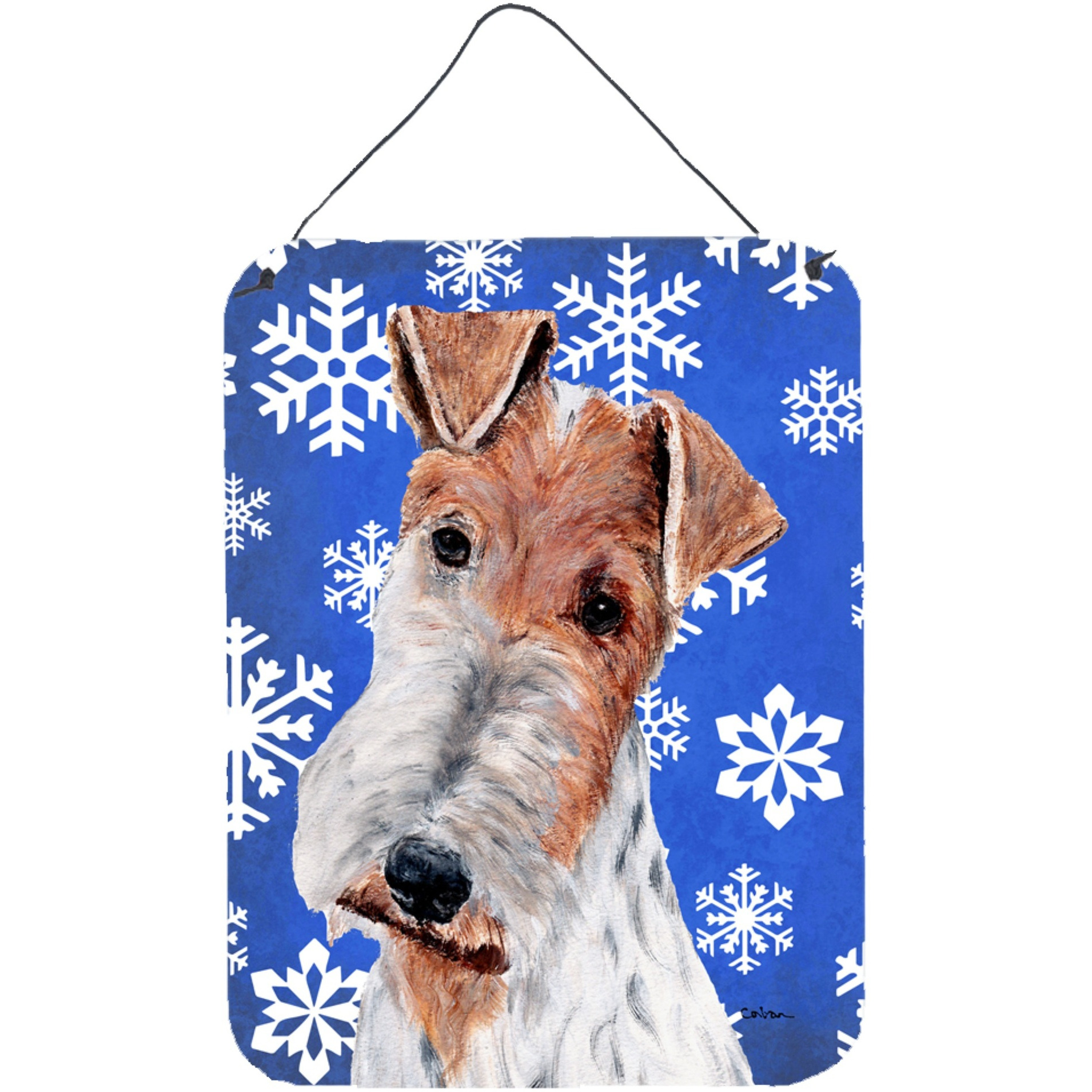 &quotCaroline's Treasures Wire Fox Terrier Winter Snowflakes Wall or Door Hanging Prints, 16"" x 12"""