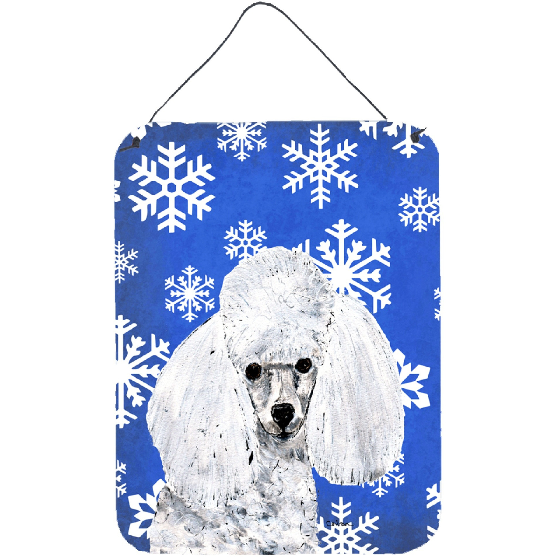 &quotCaroline's Treasures White Toy Poodle Winter Snowflakes Wall or Door Hanging Prints, 16"" x 12"""