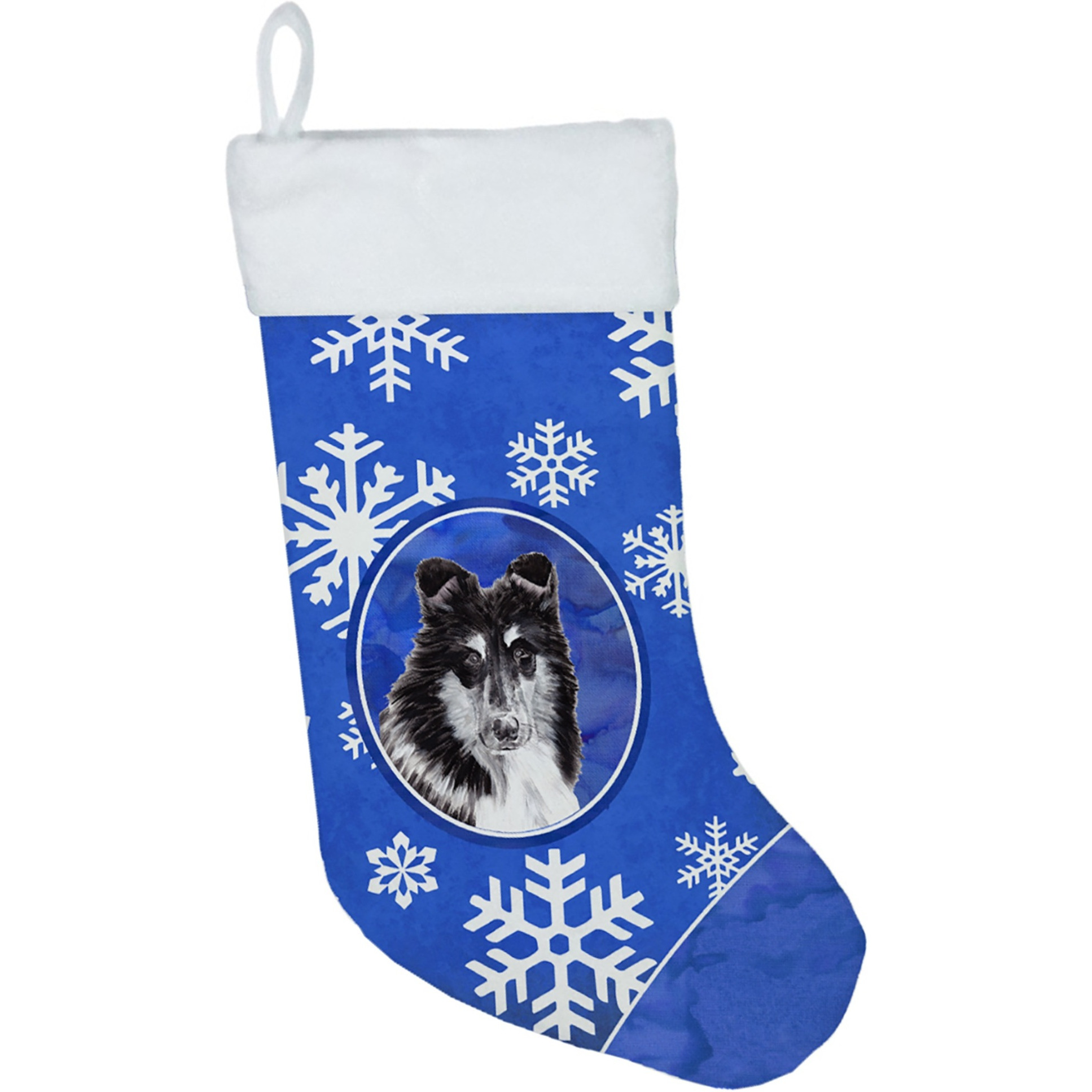 &quotCaroline's Treasures Black and White Collie Winter Snowflakes Christmas Stocking, 11 x 18"", Mulitcolor"