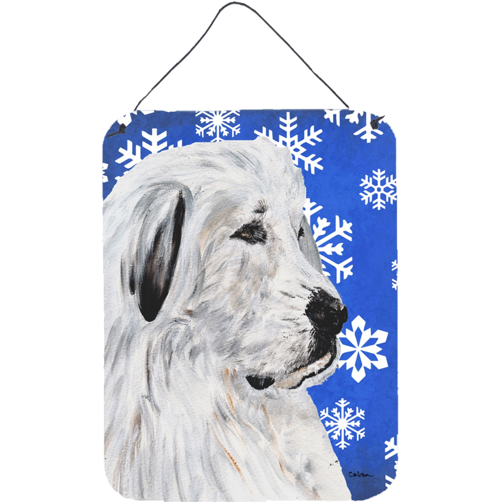 &quotCaroline's Treasures Great Pyrenees Winter Snowflakes Wall or Door Hanging Prints, 16"" x 12"""