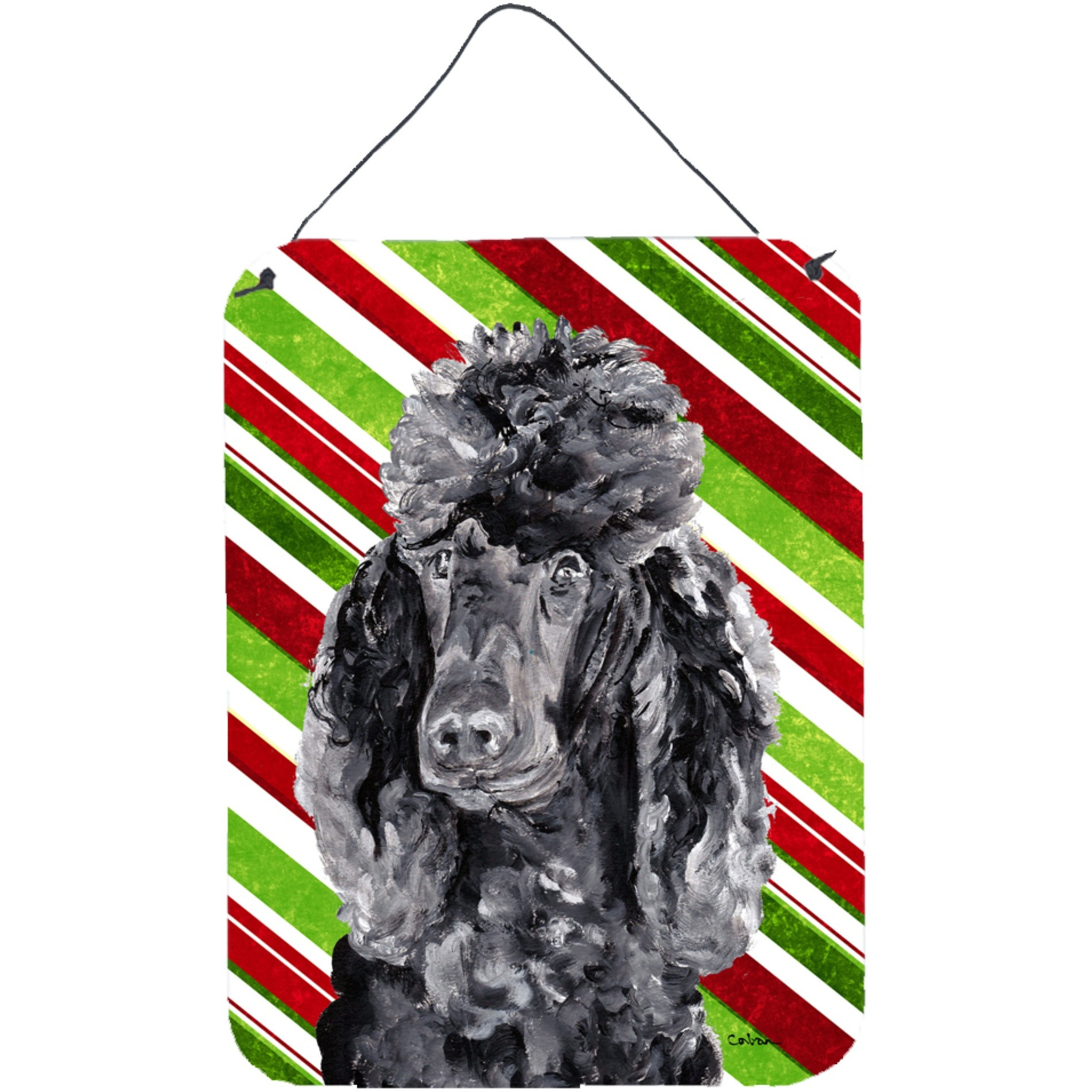 &quotCaroline's Treasures Black Standard Poodle Candy Cane Christmas Wall or Door Hanging Prints, 16"" x 12"""