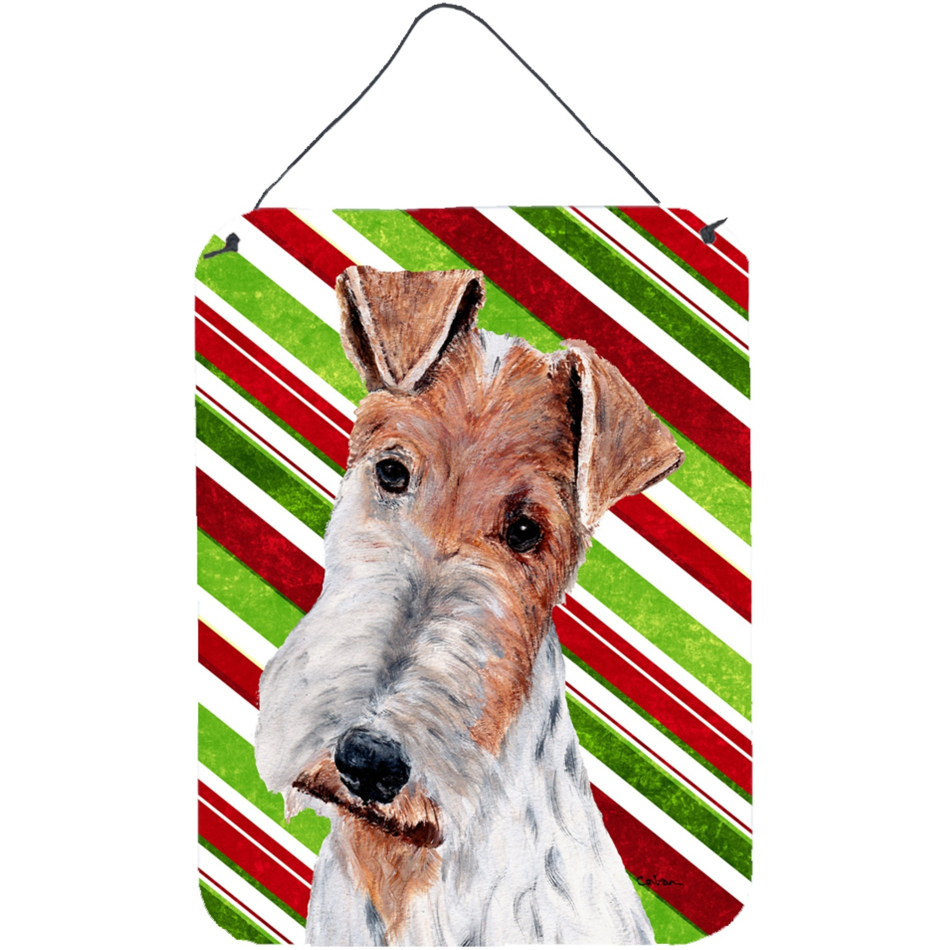 &quotCaroline's Treasures Wire Fox Terrier Candy Cane Christmas Wall or Door Hanging Prints, 16"" x 12"""