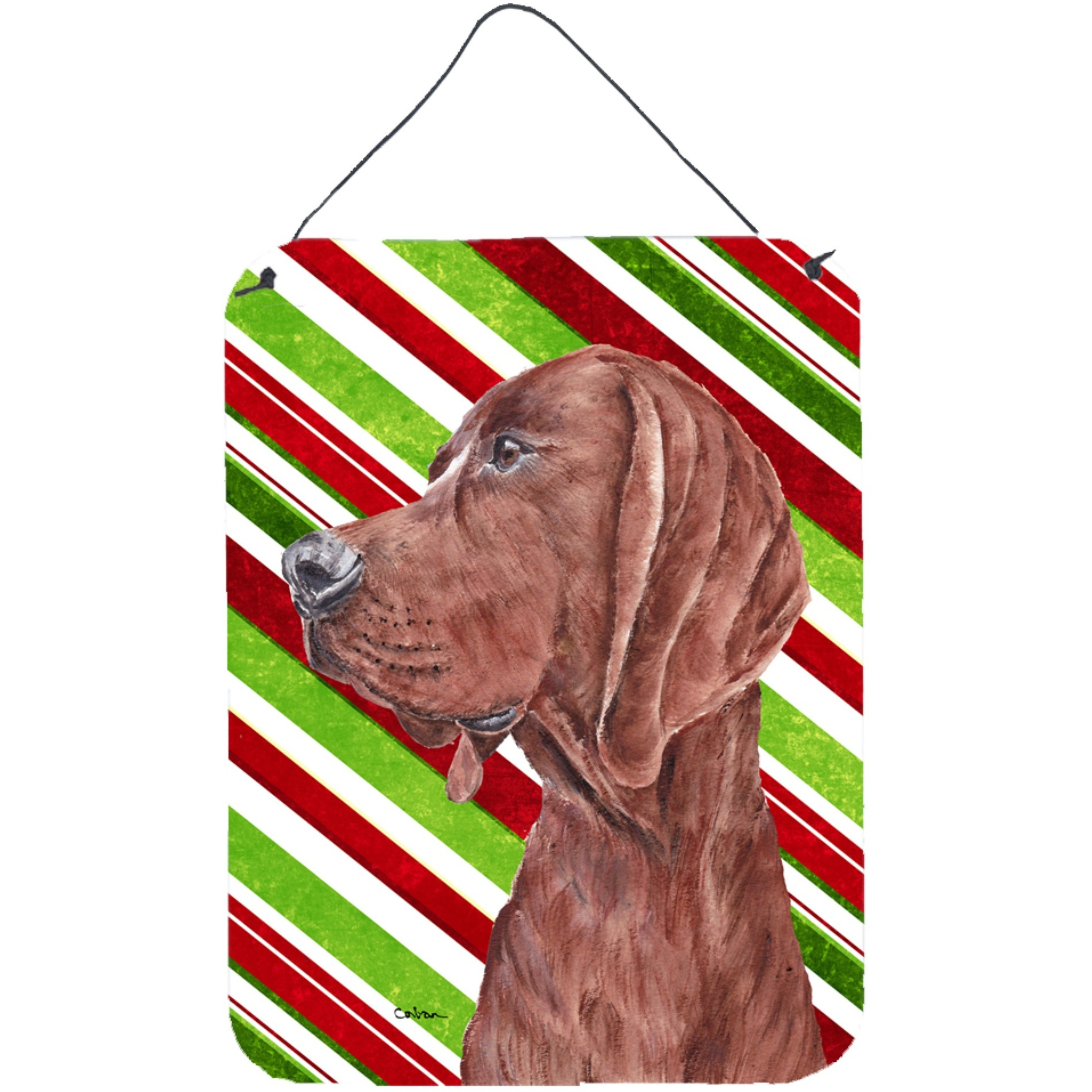 &quotCaroline's Treasures Redbone Coonhound Candy Cane Christmas Wall or Door Hanging Prints, 16"" x 12"""