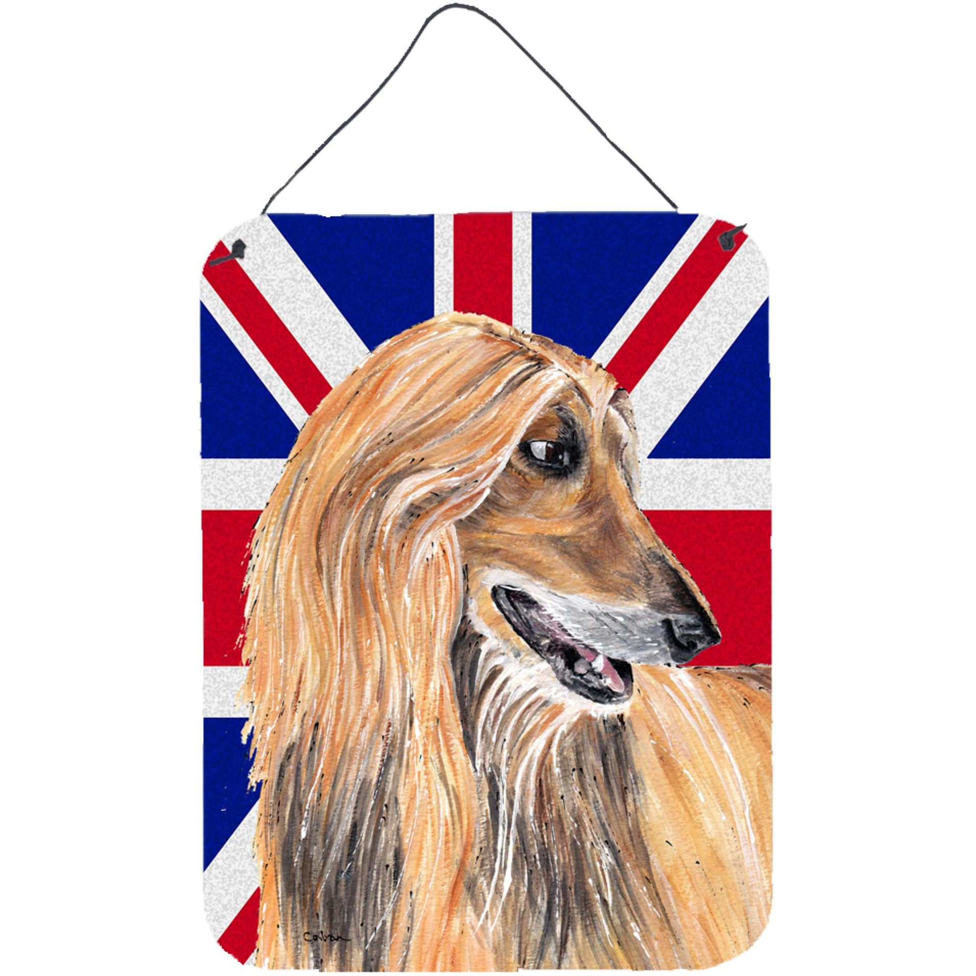 &quotCaroline's Treasures Afghan Hound with English Union Jack British Flag Wall or Door Hanging Prints, 16"" x 12"""