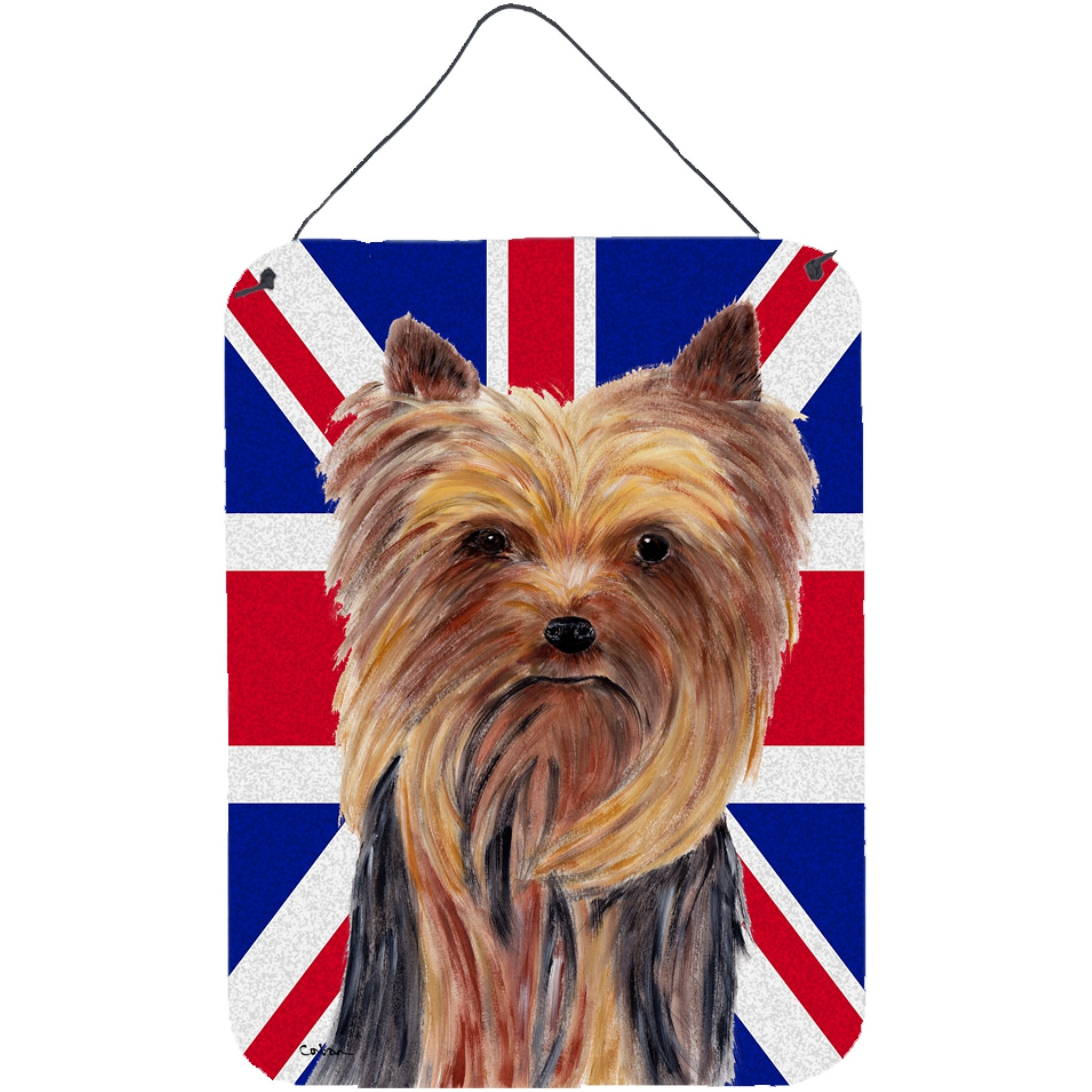 &quotCaroline's Treasures SC9822DS1216 Yorkie with English Union Jack British Flag Wall or Door Hanging Prints, 16"" x 12"""
