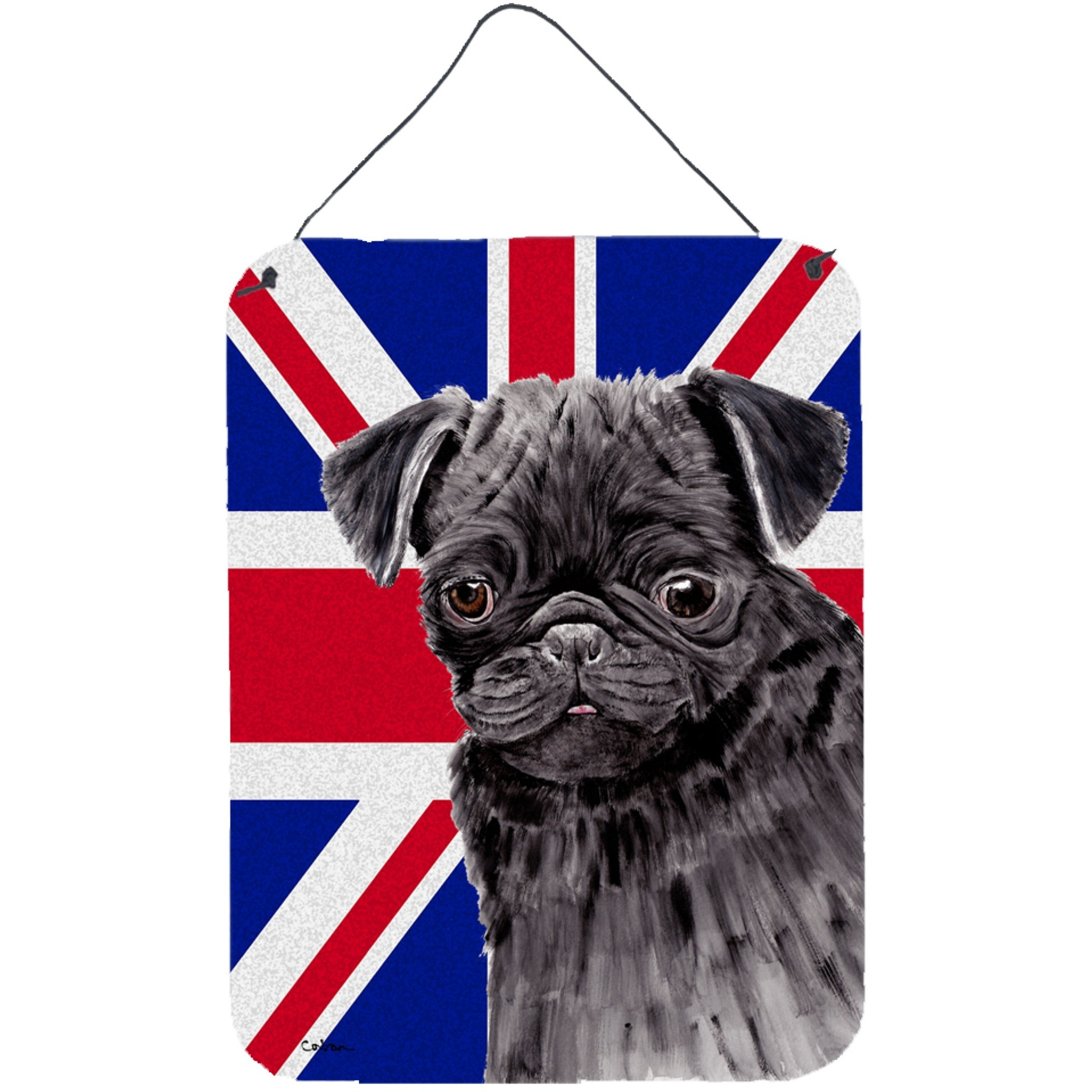 &quotCaroline's Treasures SC9823DS1216 Pug with English Union Jack British Flag Wall or Door Hanging Prints, 16"" x 12"""