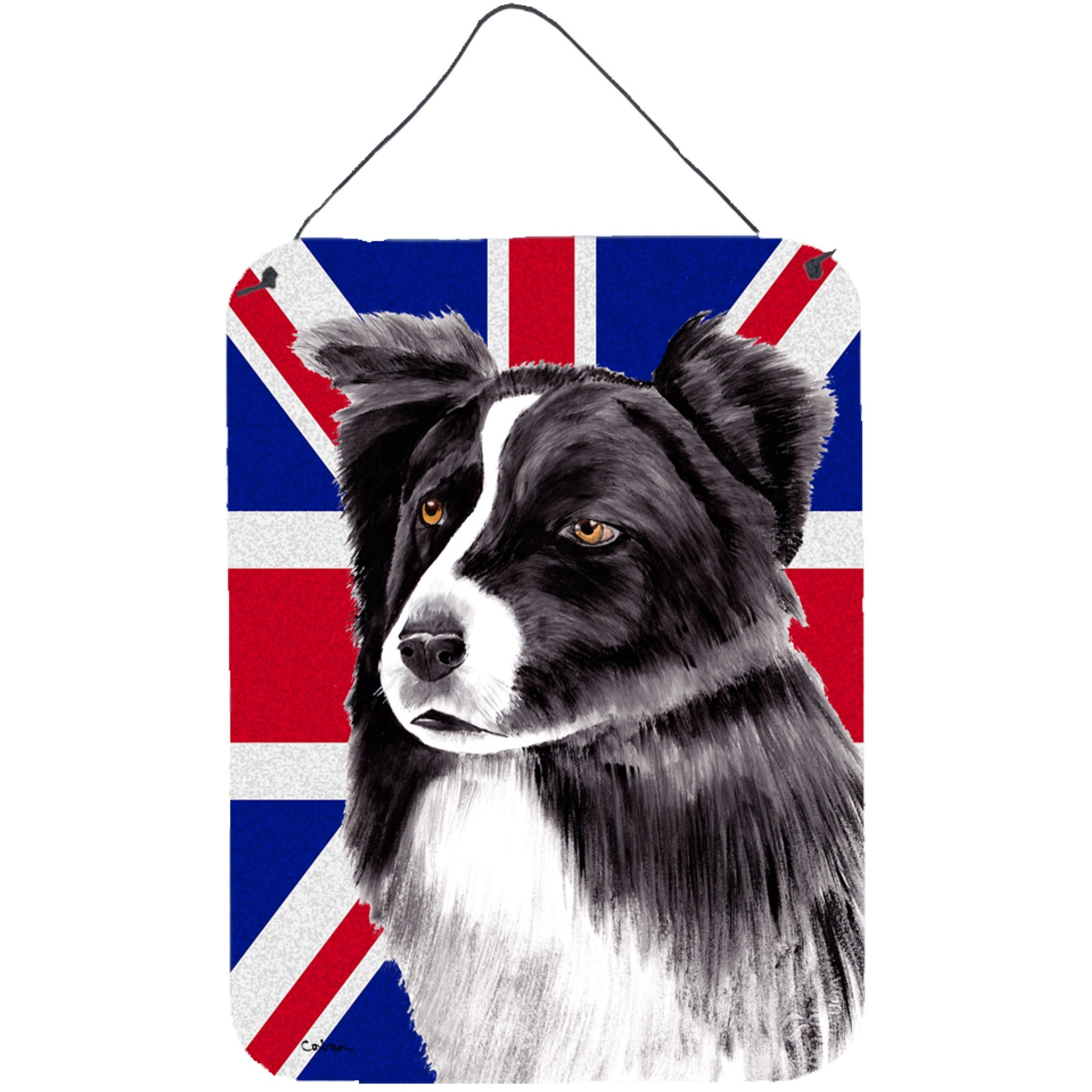 &quotCaroline's Treasures Border Collie with English Union Jack British Flag Wall or Door Hanging Prints, 16"" x 12"""