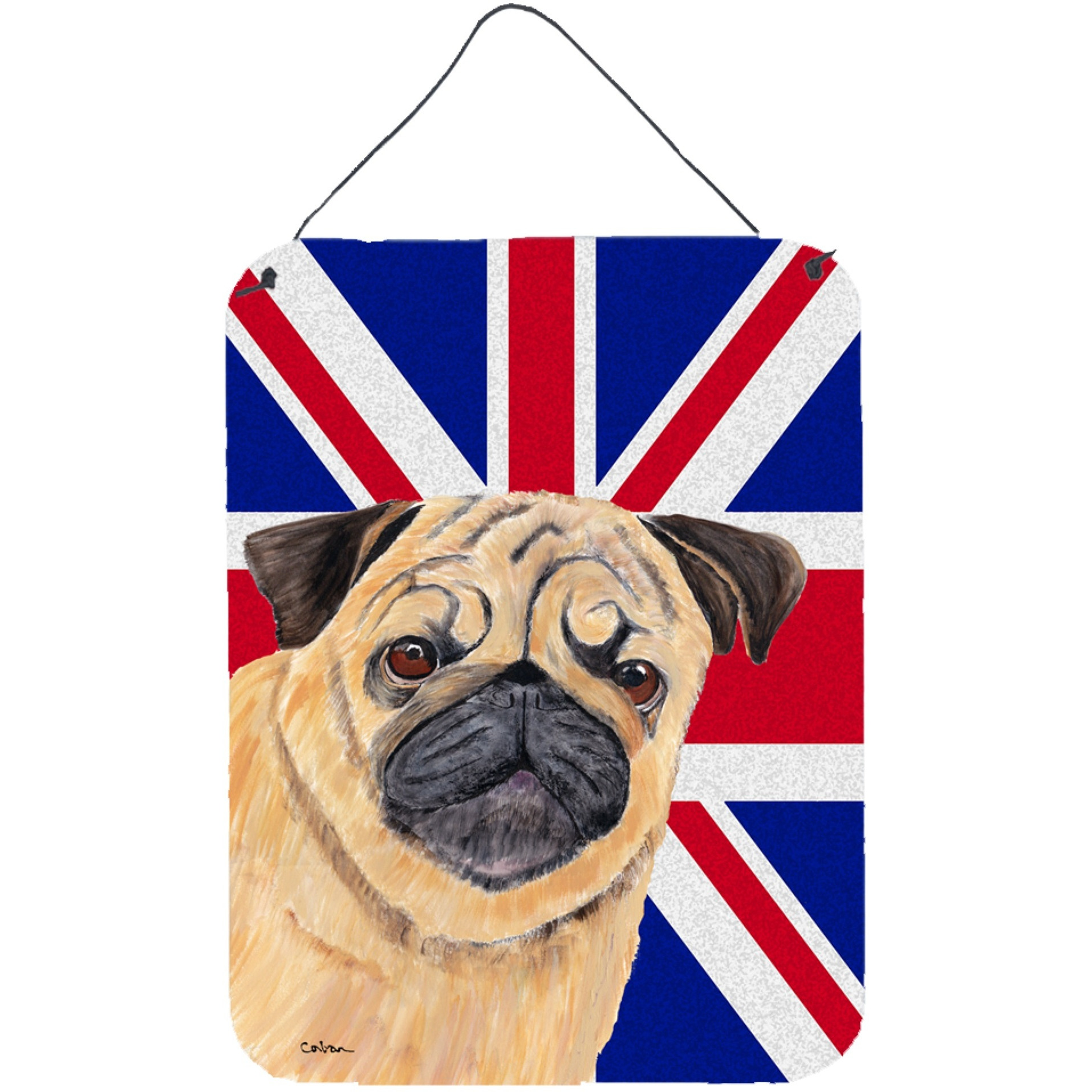 &quotCaroline's Treasures SC9828DS1216 Pug with English Union Jack British Flag Wall or Door Hanging Prints, 16"" x 12"""