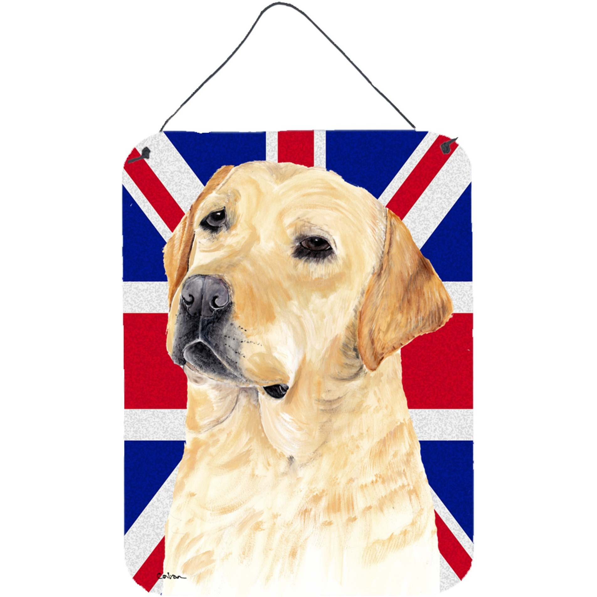 &quotCaroline's Treasures SC9833DS1216 Labrador with English Union Jack British Flag Wall or Door Hanging Prints, 16"" x 12"""
