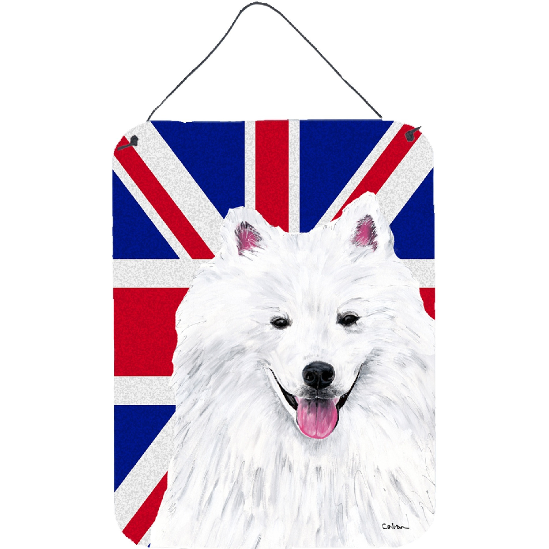&quotCaroline's Treasures American Eskimo with English Union Jack British Flag Wall or Door Hanging Prints, 16"" x 12"""