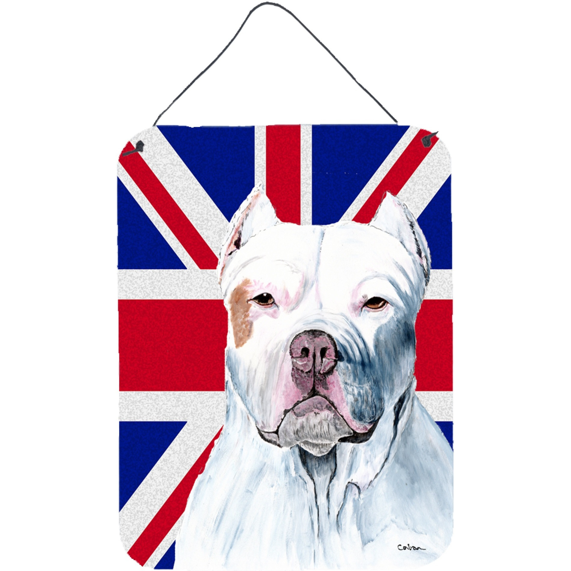 &quotCaroline's Treasures Pit Bull with English Union Jack British Flag Wall or Door Hanging Prints, 16"" x 12"""