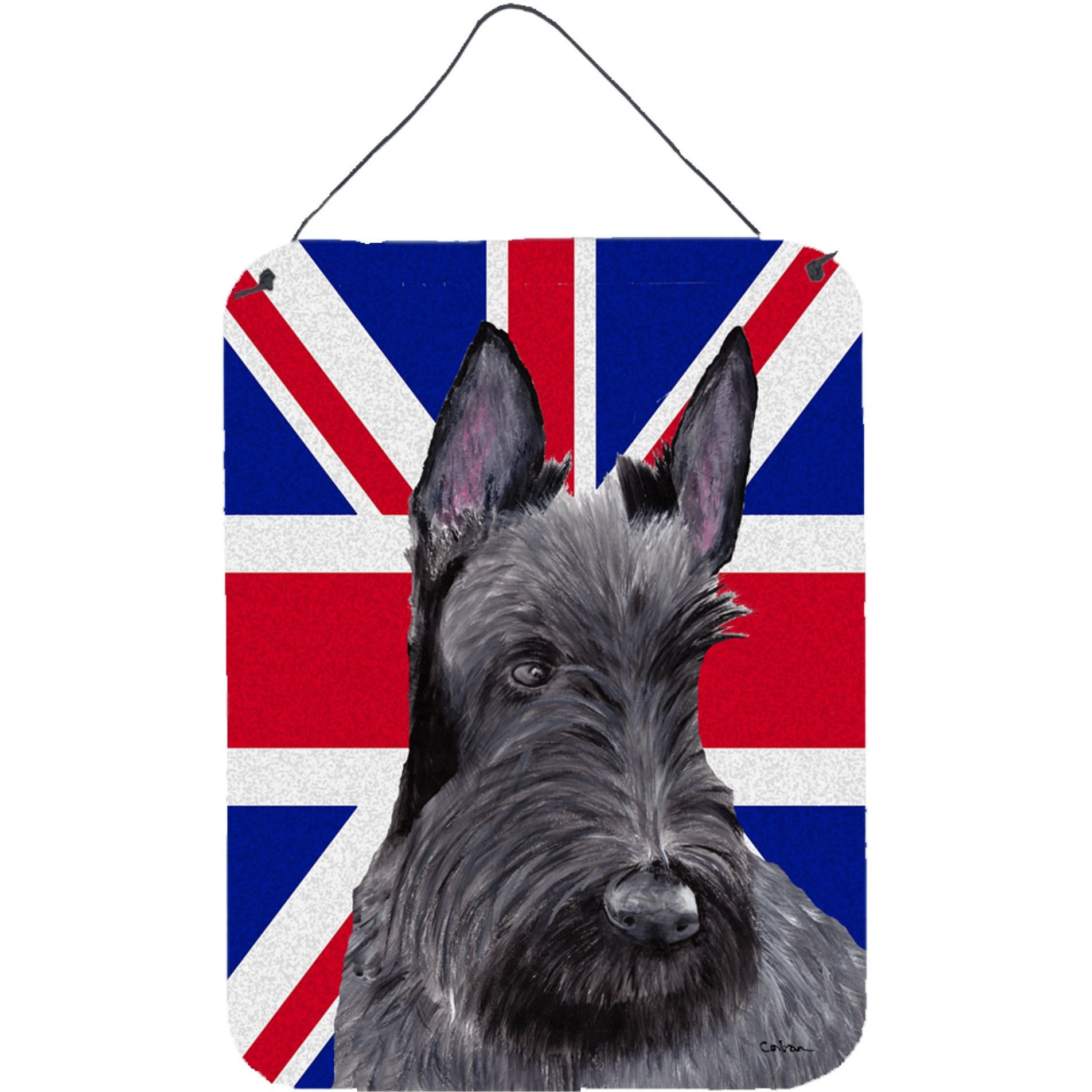 &quotCaroline's Treasures SC9843DS1216 Scottish Terrier with English Union Jack British Flag Wall or Door Hanging Prints, 16"" x 12"""