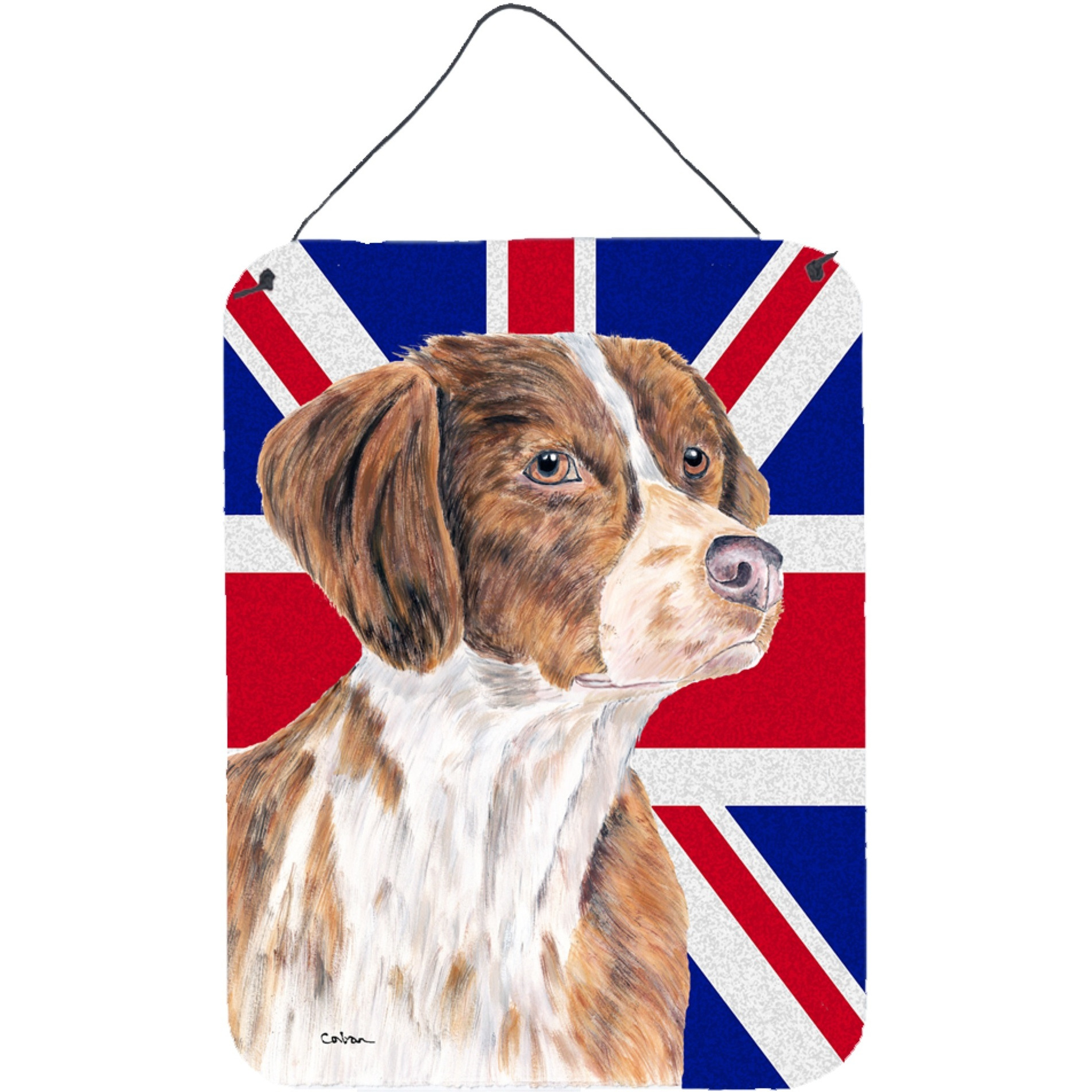 &quotCaroline's Treasures Brittany Spaniel with English Union Jack British Flag Wall or Door Hanging Prints, 16"" x 12"""