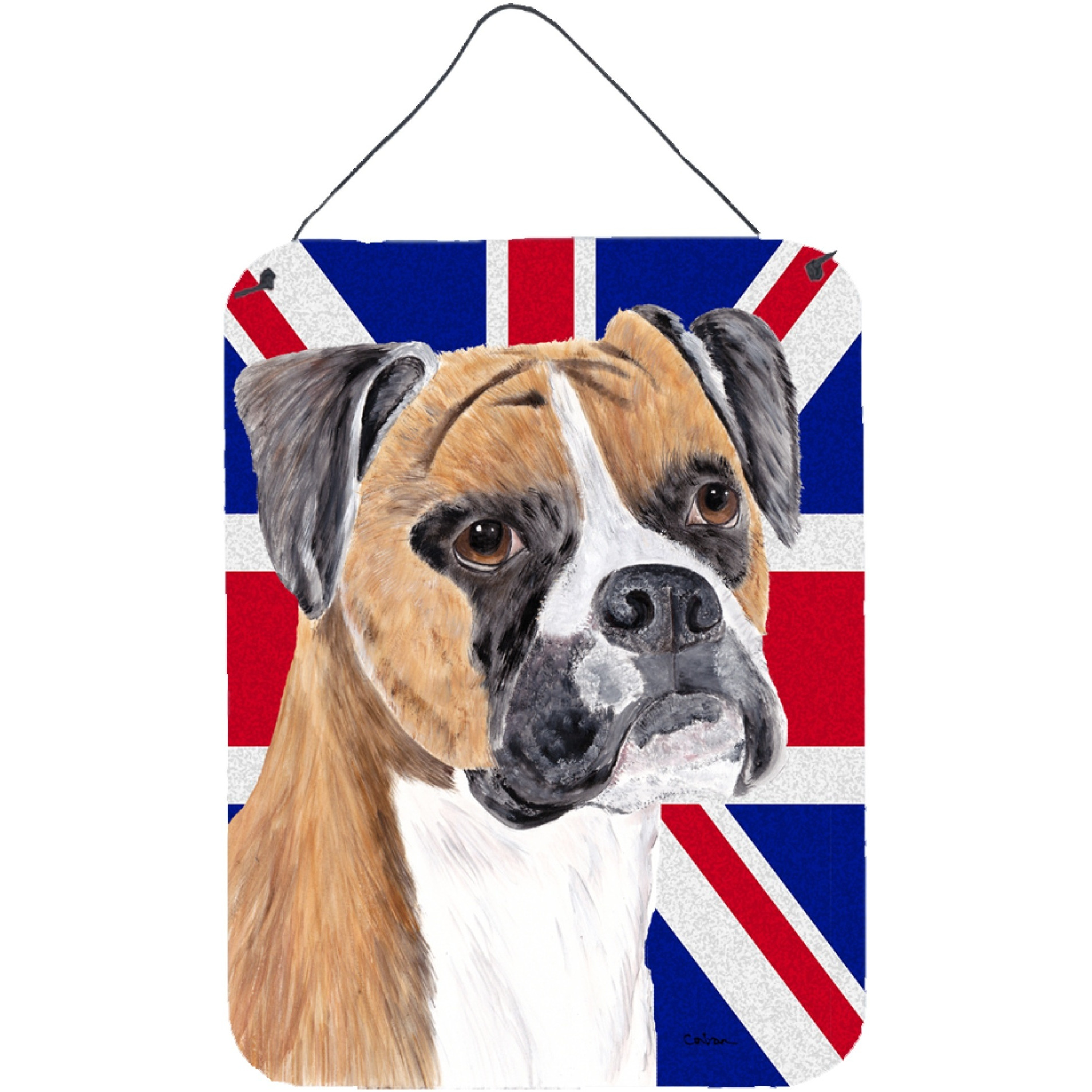 &quotCaroline's Treasures SC9847DS1216 Boxer with English Union Jack British Flag Wall or Door Hanging Prints, 16"" x 12"""