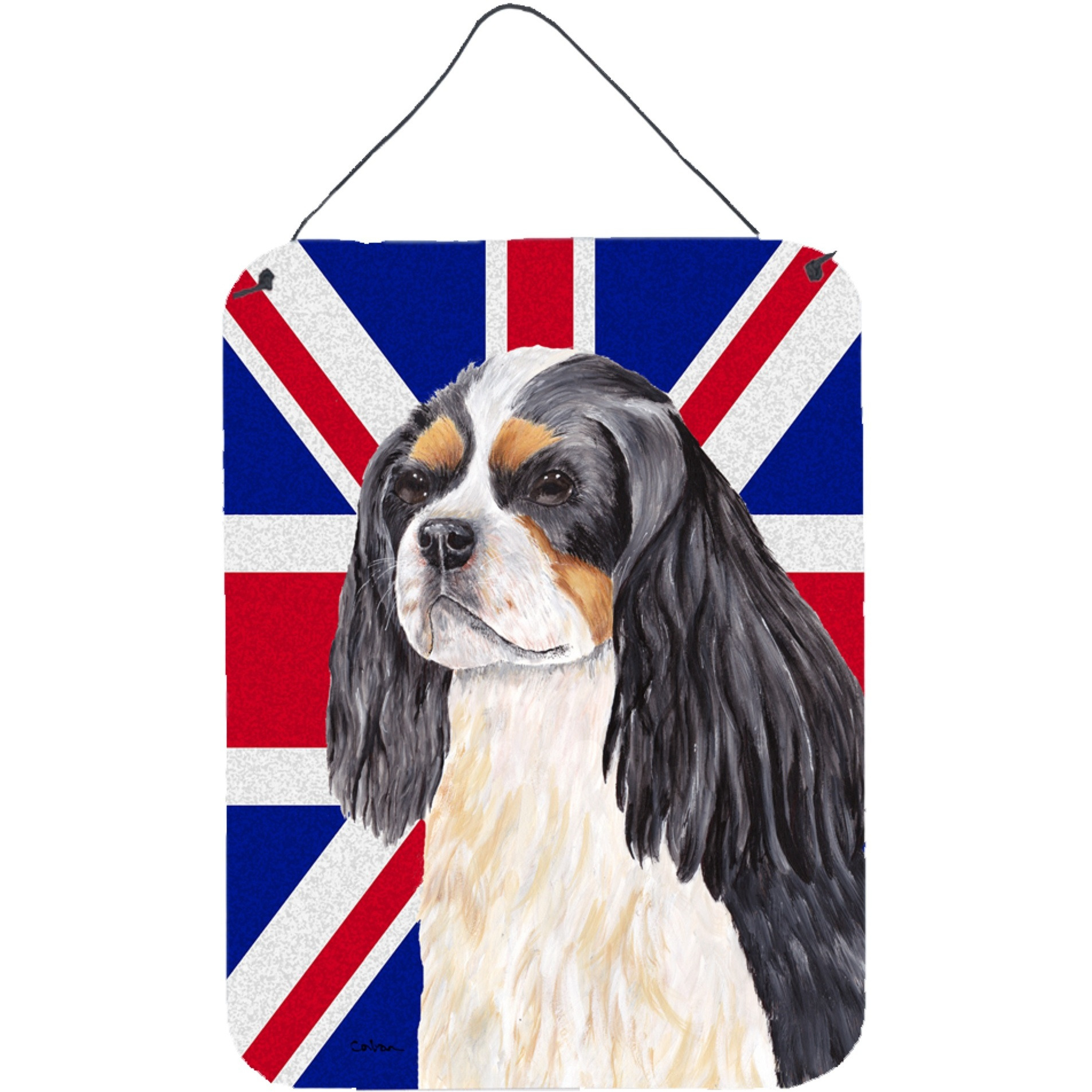 &quotCaroline's Treasures SC9848DS1216 Cavalier Spaniel with English Union Jack British Flag Wall or Door Hanging Prints, 16"" x 12"""