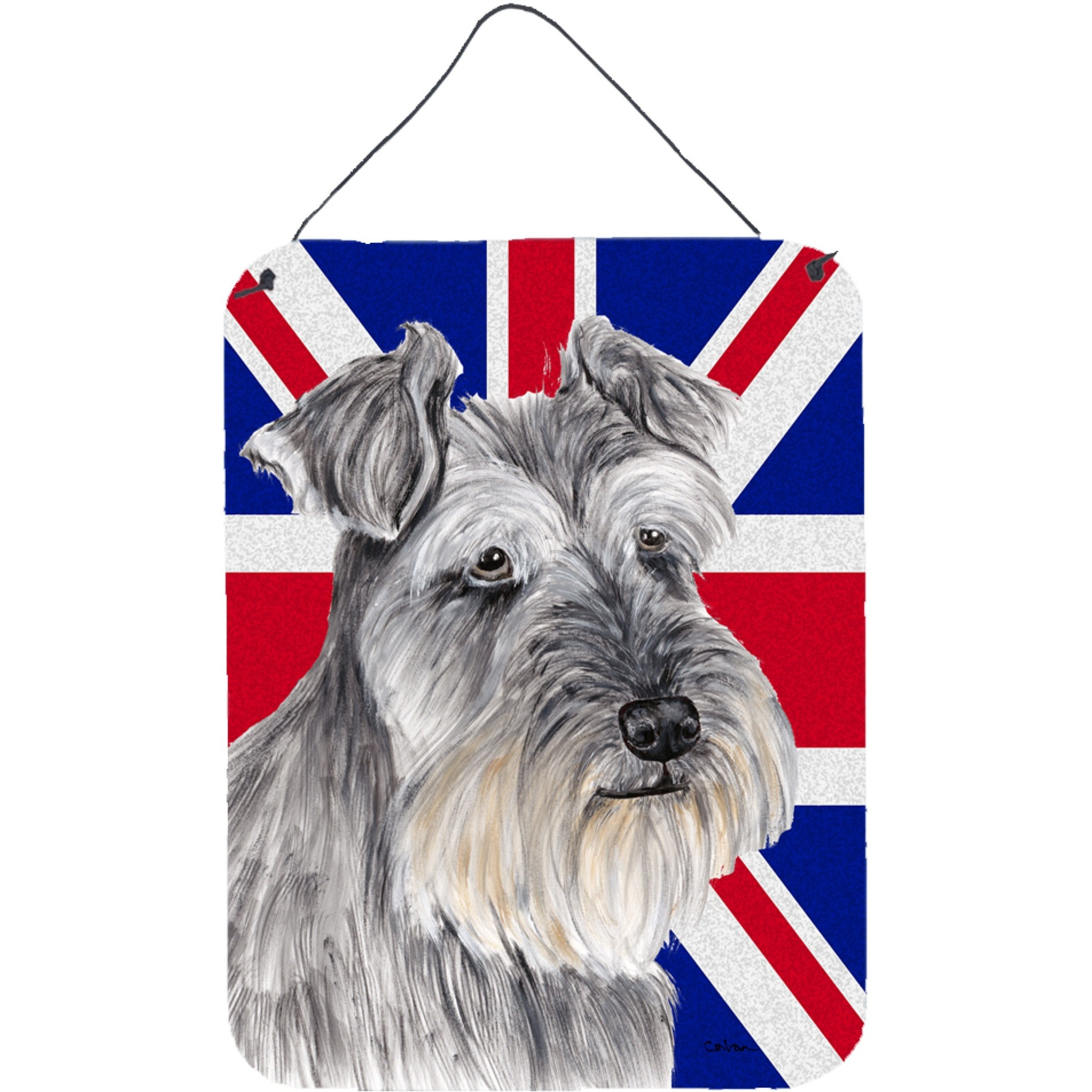 &quotCaroline's Treasures SC9850DS1216 Schnauzer with English Union Jack British Flag Wall or Door Hanging Prints, 16"" x 12"""