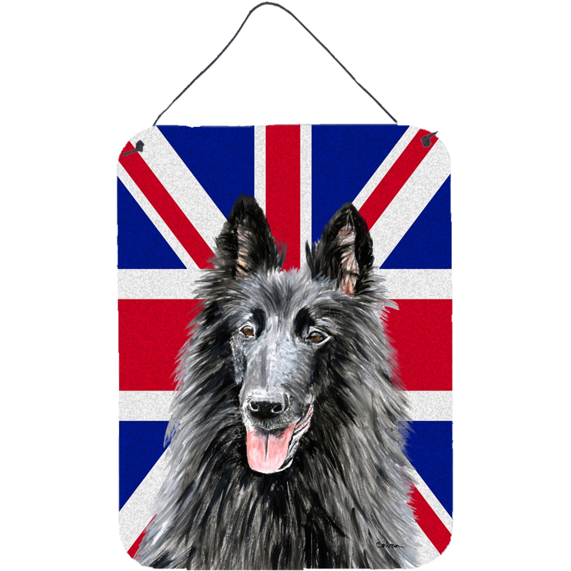 &quotCaroline's Treasures Belgian Sheepdog with English Union Jack British Flag Wall or Door Hanging Prints, 16"" x 12"""