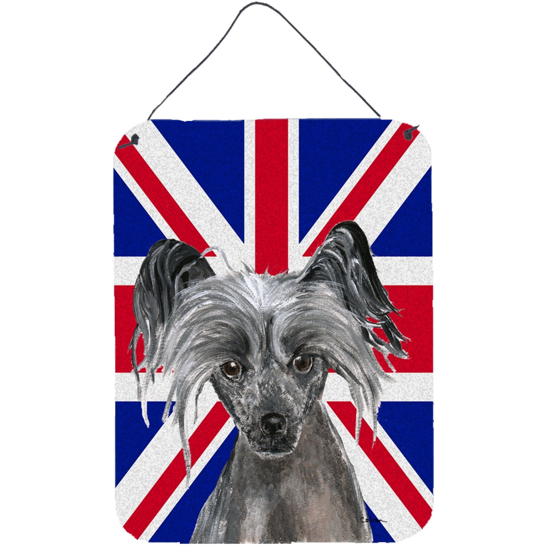 &quotCaroline's Treasures SC9857DS1216 Chinese Crested with English Union Jack British Flag Wall or Door Hanging Prints, 16"" x 12"""