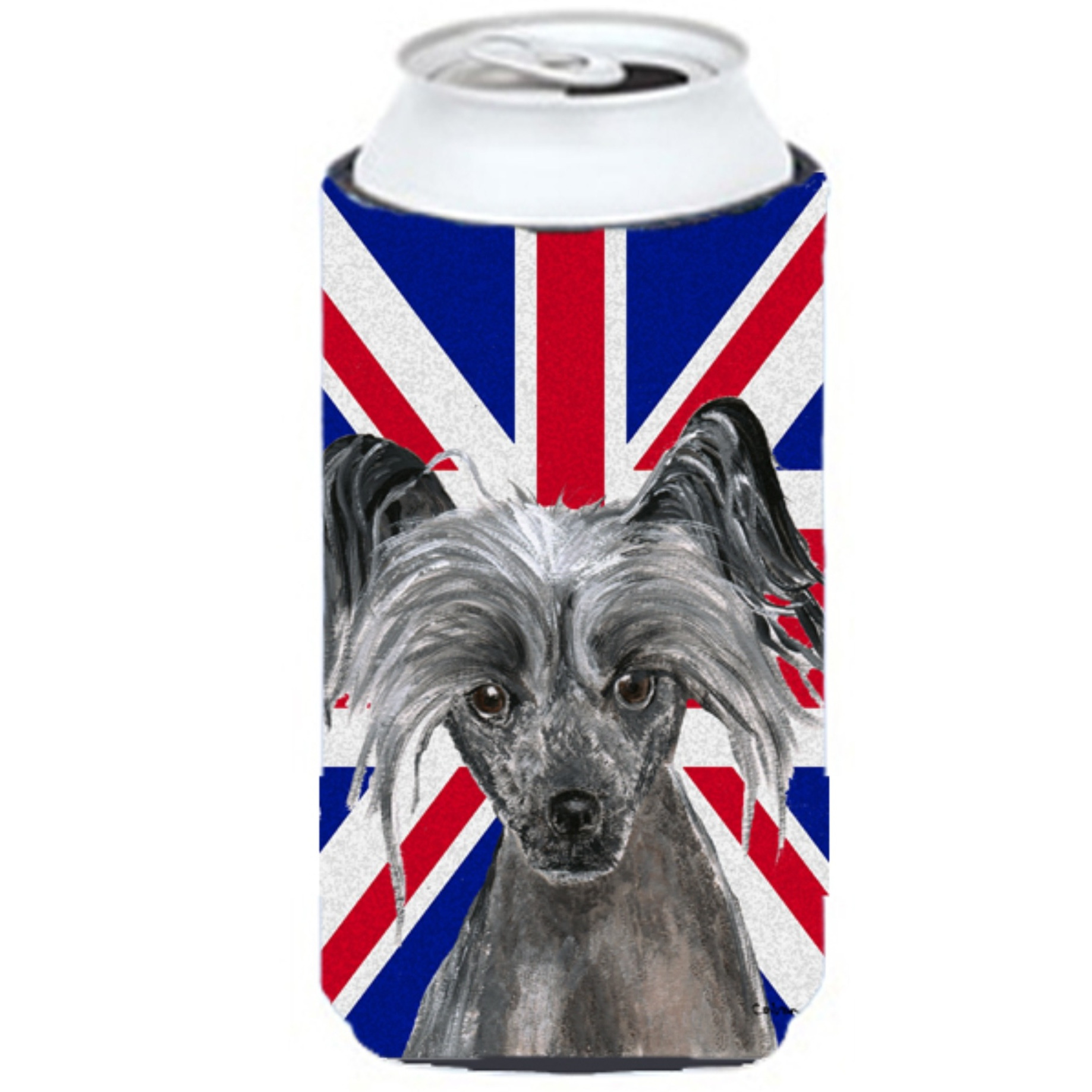 Chinese Crested with English Union Jack British Flag Tall Boy Beverage Insulator Hugger SC9857TBC