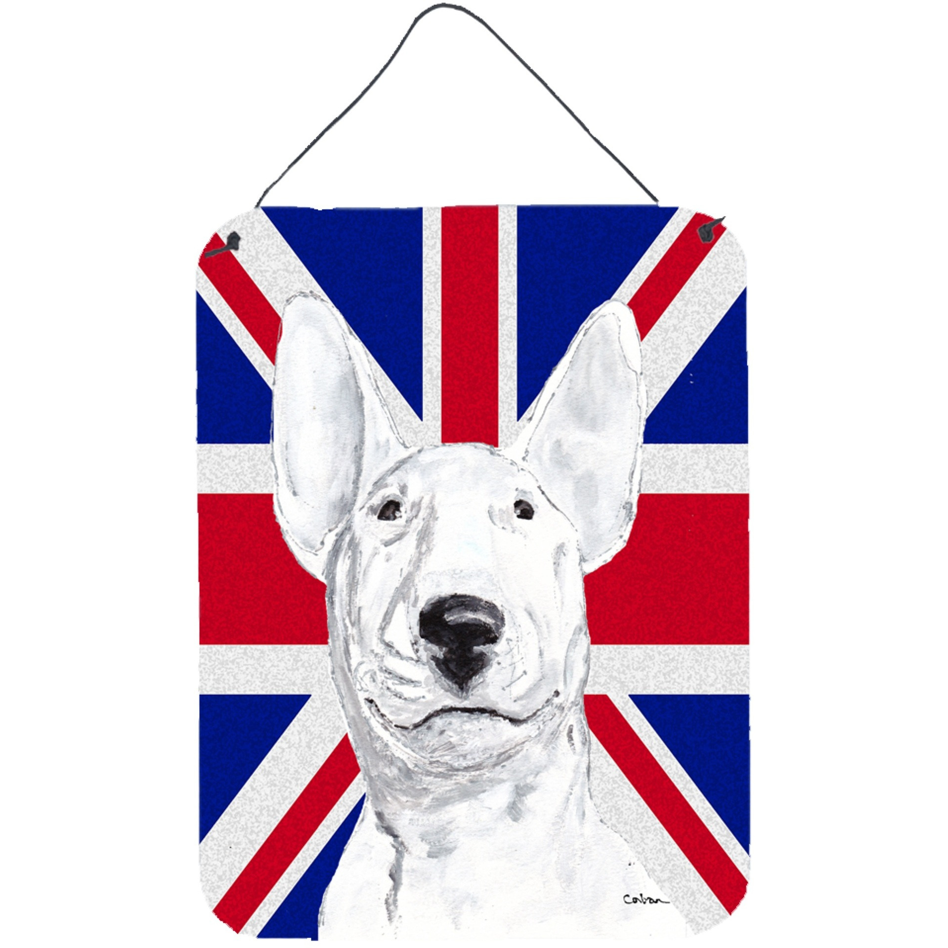 &quotCaroline's Treasures SC9860DS1216 Bull Terrier with English Union Jack British Flag Wall or Door Hanging Prints, 16"" x 12"""
