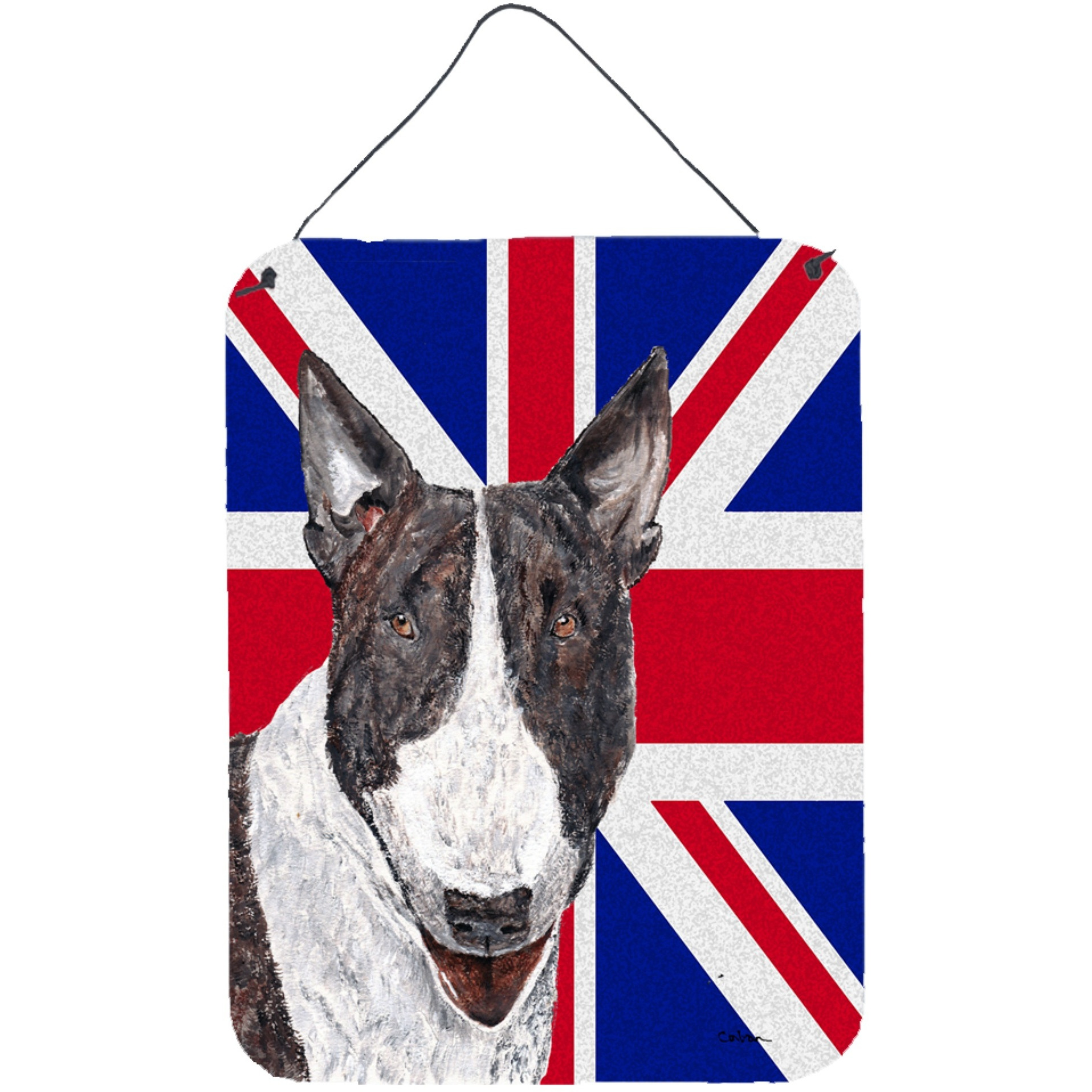 &quotCaroline's Treasures Bull Terrier with Engish Union Jack British Flag Wall or Door Hanging Prints, 16"" x 12"""