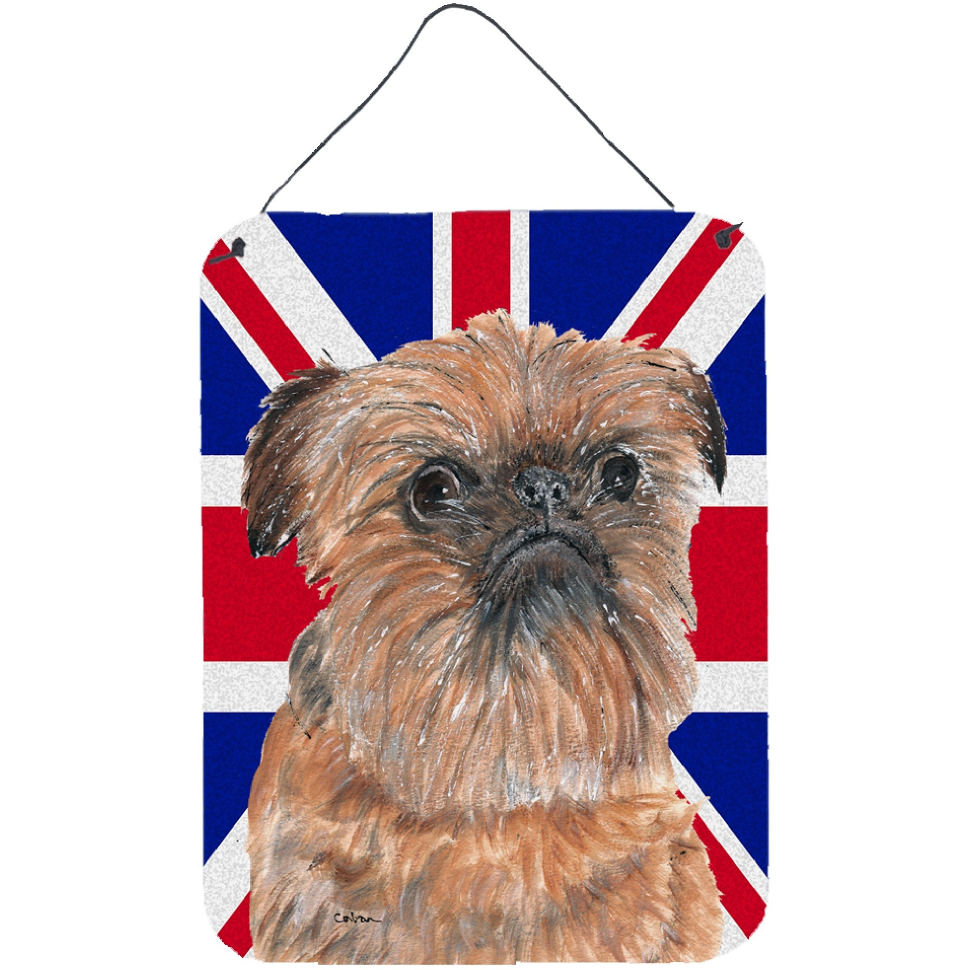 &quotCaroline's Treasures SC9864DS1216 Brussels Griffon with Engish Union Jack British Flag Wall or Door Hanging Prints, 16"" x 12"""
