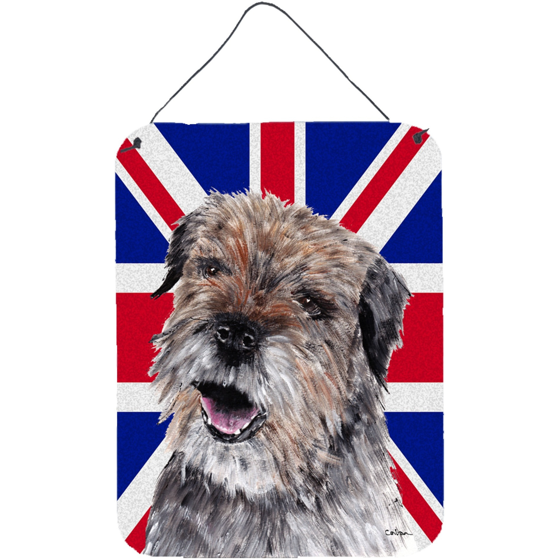 &quotCaroline's Treasures Border Terrier with Engish Union Jack British Flag Wall or Door Hanging Prints, 16"" x 12"""
