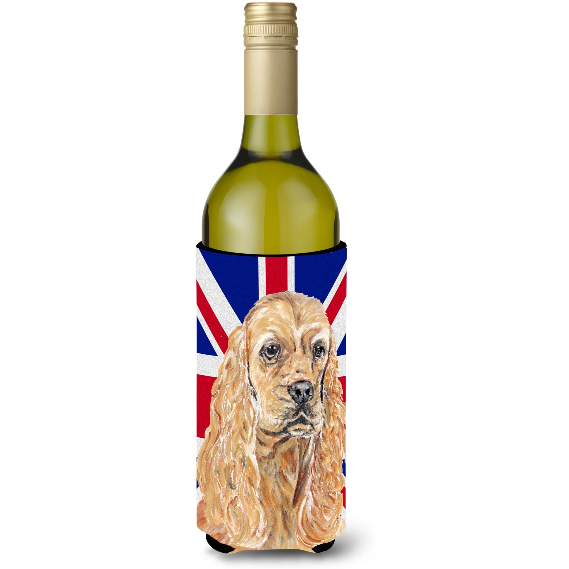 Buff Cocker Spaniel with Engish Union Jack British Flagg Wine Bottle Beverage Insulator Hugger SC9866LITERK