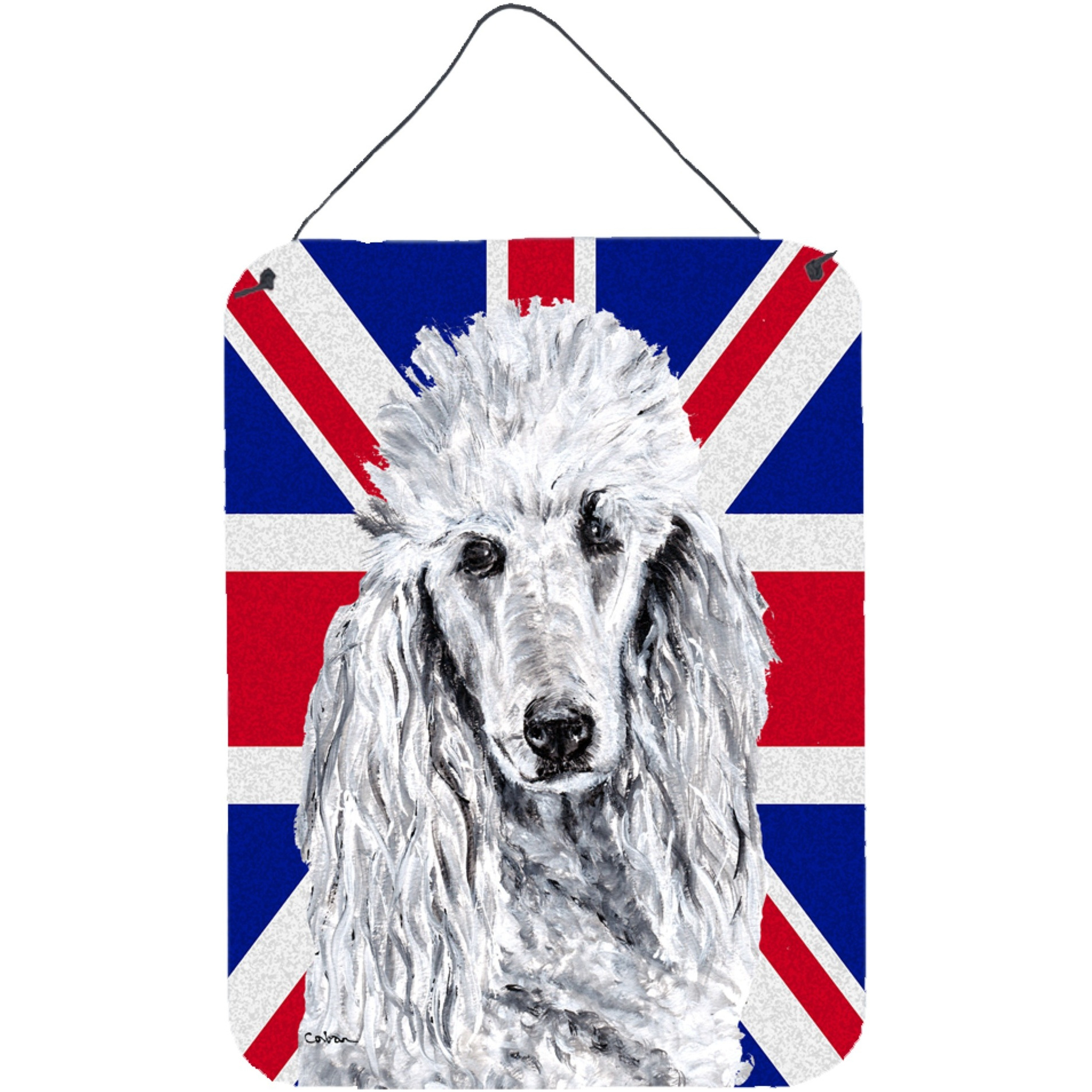 &quotCaroline's Treasures White Standard Poodle with English Union Jack British Flag Wall or Door Hanging Prints, 16"" x 12"""