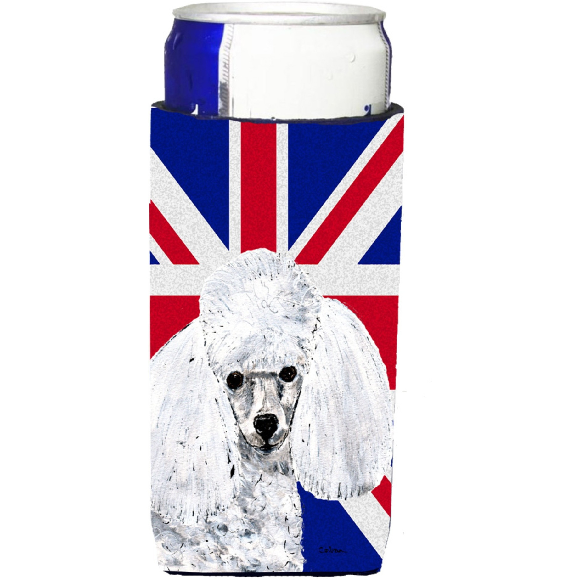 White Toy Poodle with English Union Jack British Flag Ultra Beverage Insulators for slim cans SC9886MUK