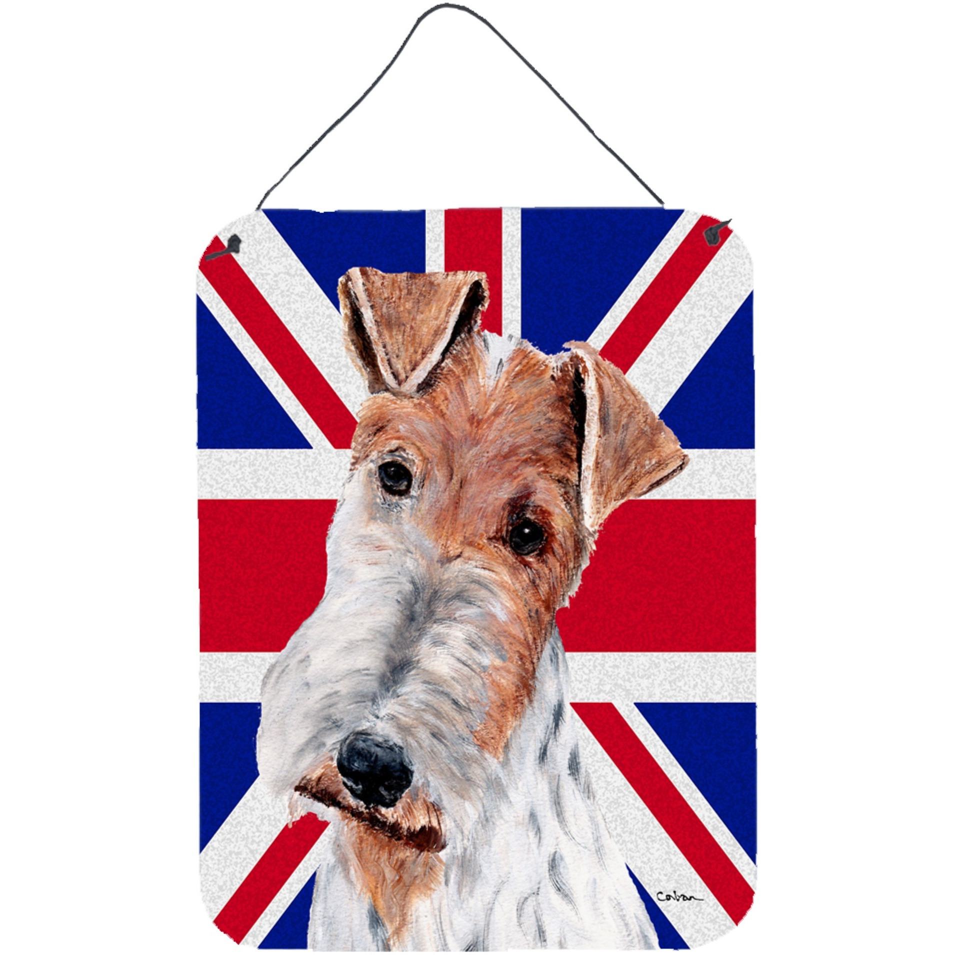 &quotCaroline's Treasures Wire Fox Terrier with English Union Jack British Flag Wall or Door Hanging Prints, 16"" x 12"""