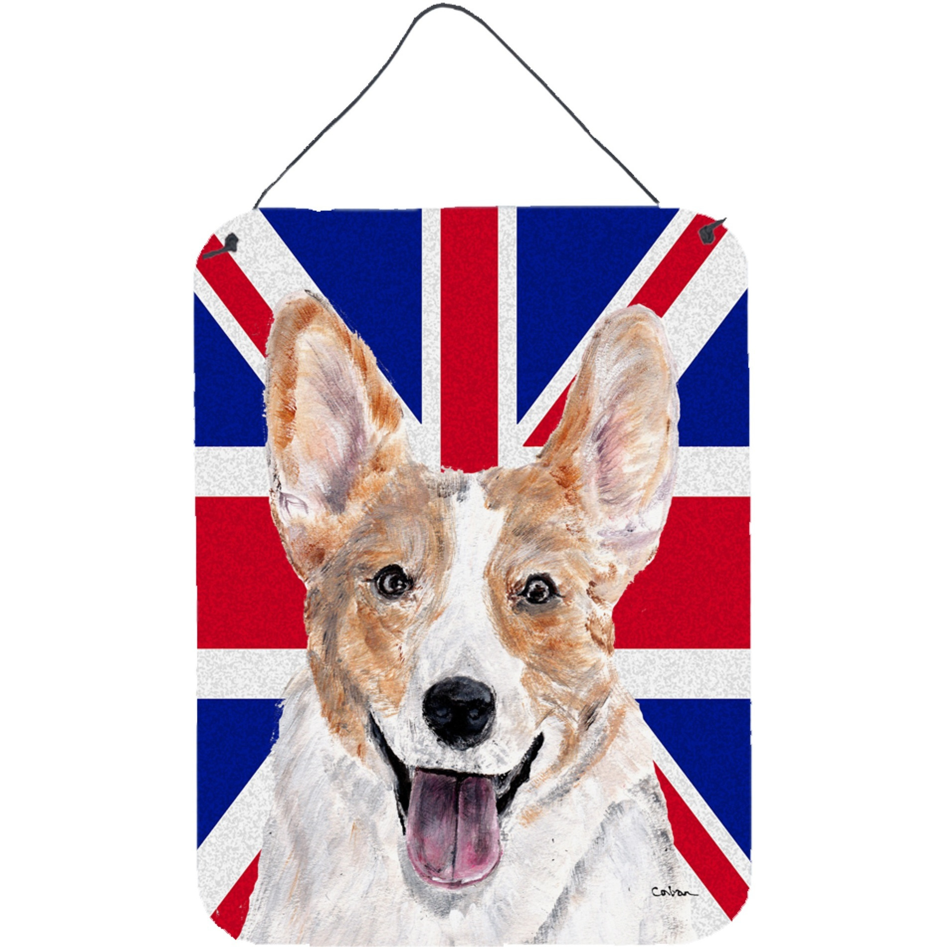 &quotCaroline's Treasures Cardigan Corgi with English Union Jack British Flag Wall or Door Hanging Prints, 16"" x 12"""