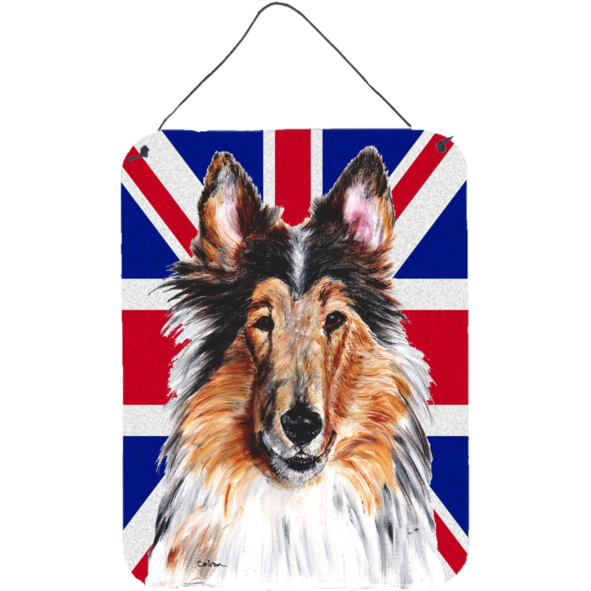 &quotCaroline's Treasures Collie with English Union Jack British Flag Wall or Door Hanging Prints, 16"" x 12"""