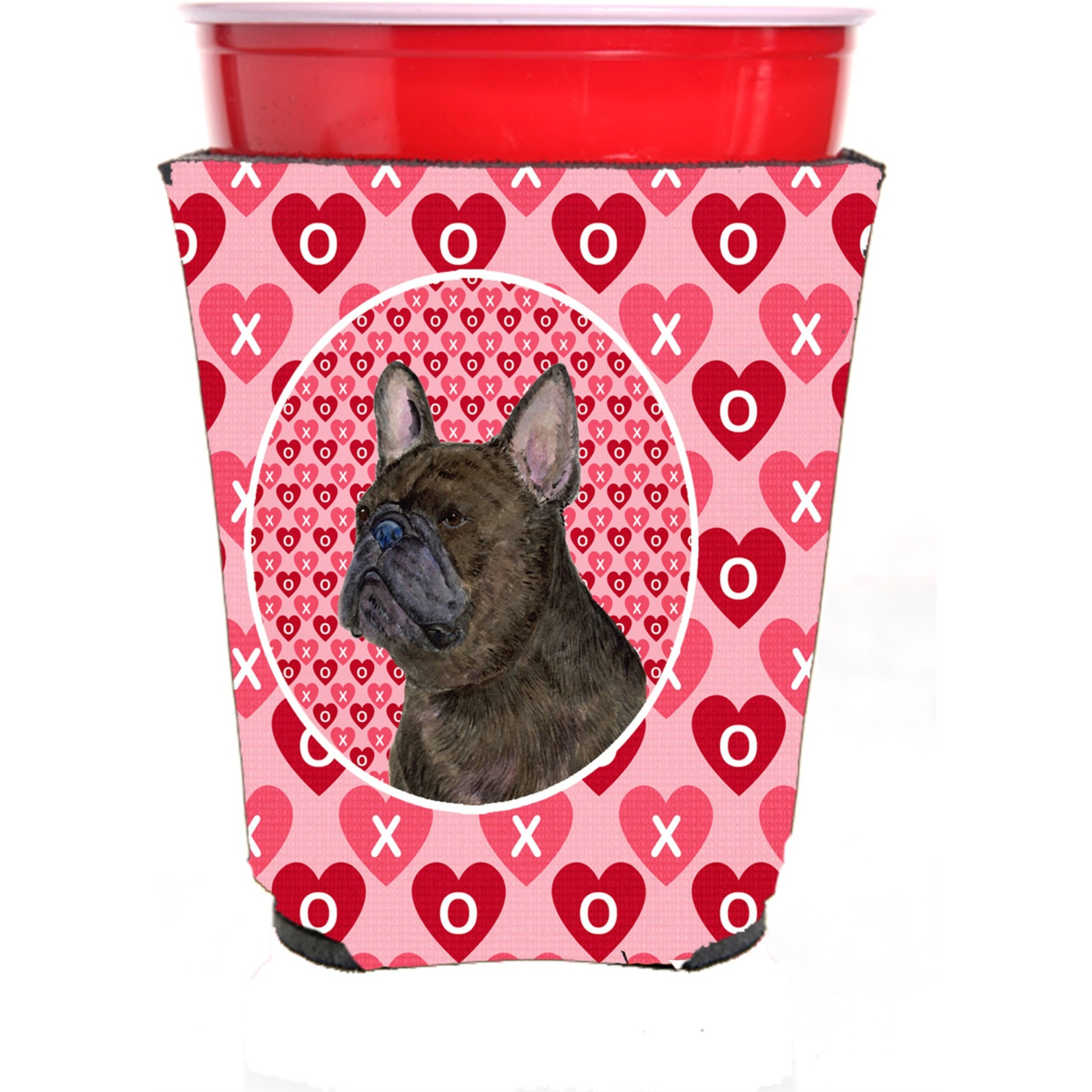 French Bulldog  Red Solo Cup Beverage Insulator Hugger