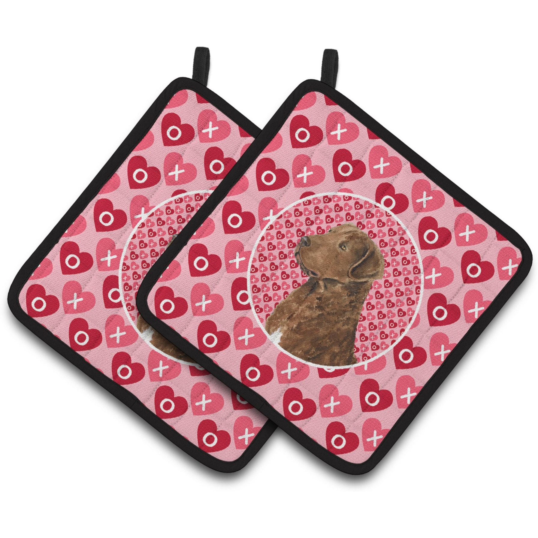 &quotCaroline's Treasures Chesapeake Bay Retriever Hearts Love & Valentine's Day Pair of Pot Holders SS4531PTHD, 7.5HX7.5W, Multicolor"