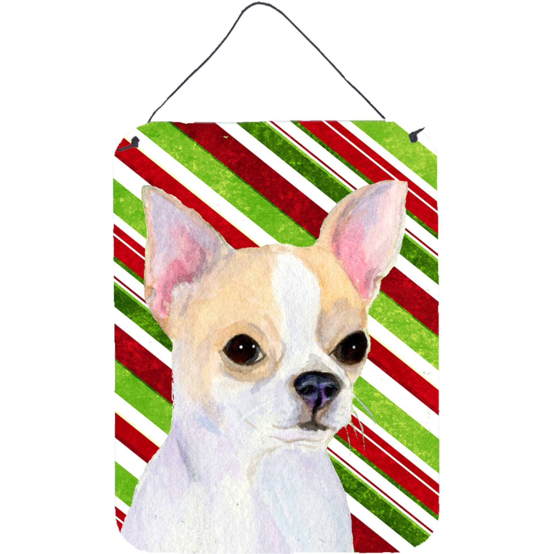 &quotCaroline's Treasures SS4543DS1216 Chihuahua Candy Cane Holiday Christmas Metal Wall or Door Hanging Prints, 16"" x 12"", Multicolor"