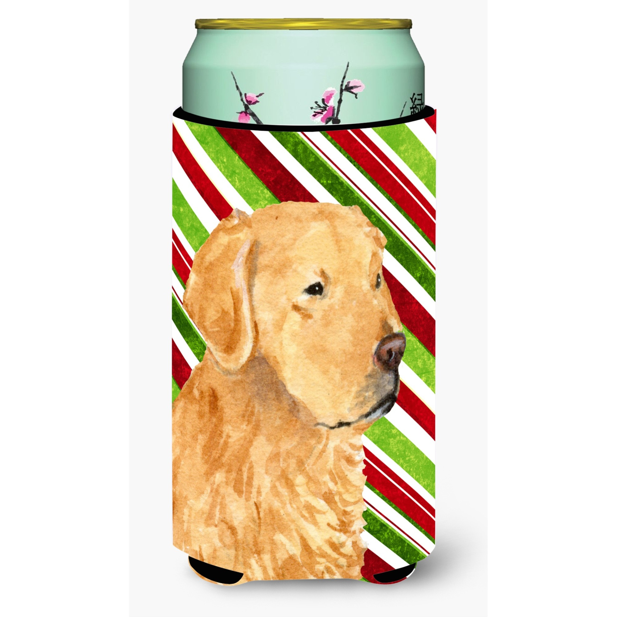 Golden Retriever Candy Cane Holiday Christmas  Tall Boy Beverage Insulator Beverage Insulator Hugger