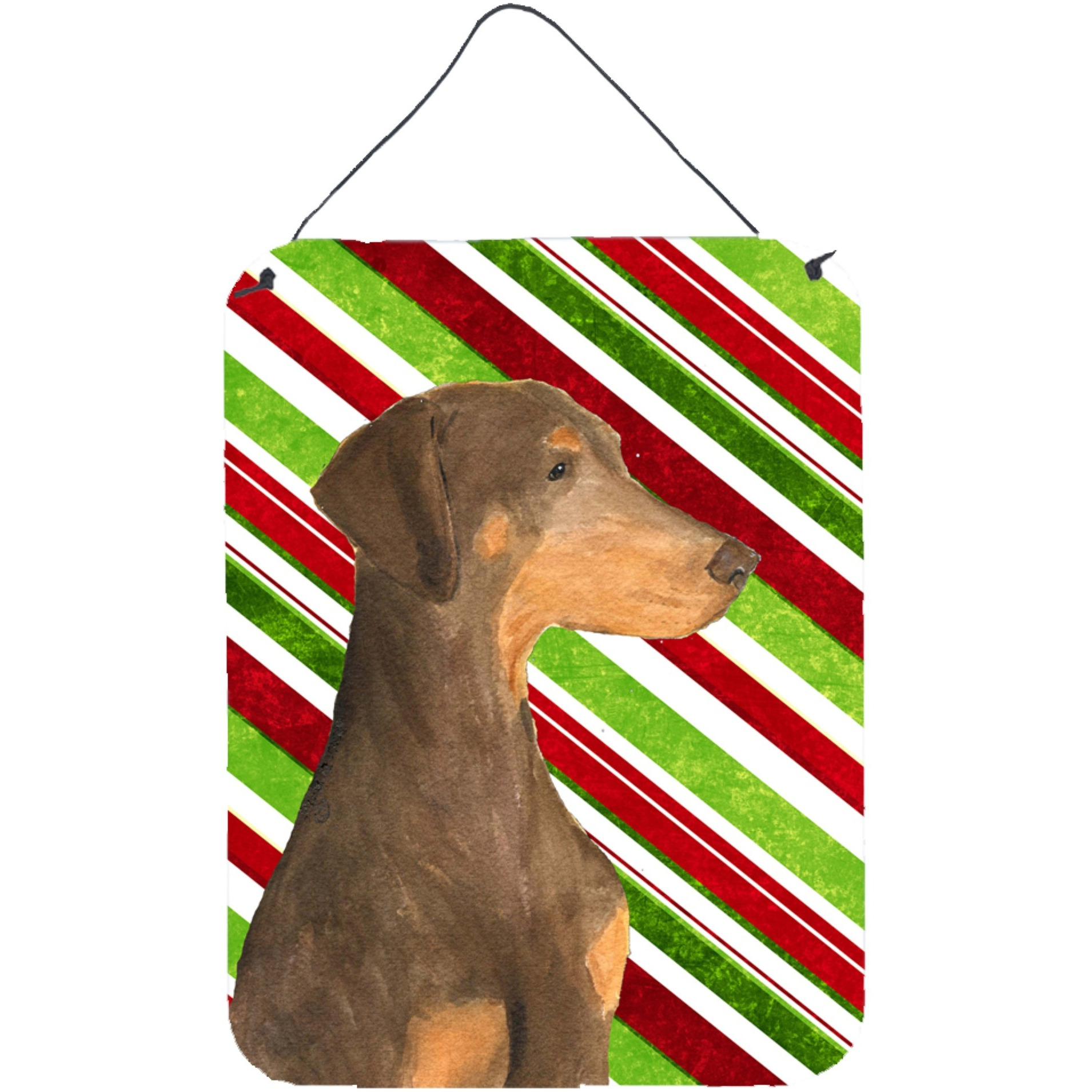 &quotCaroline's Treasures Doberman Candy Cane Holiday Christmas Metal Wall or Door Hanging Prints, 16"" x 12"", Multicolor"