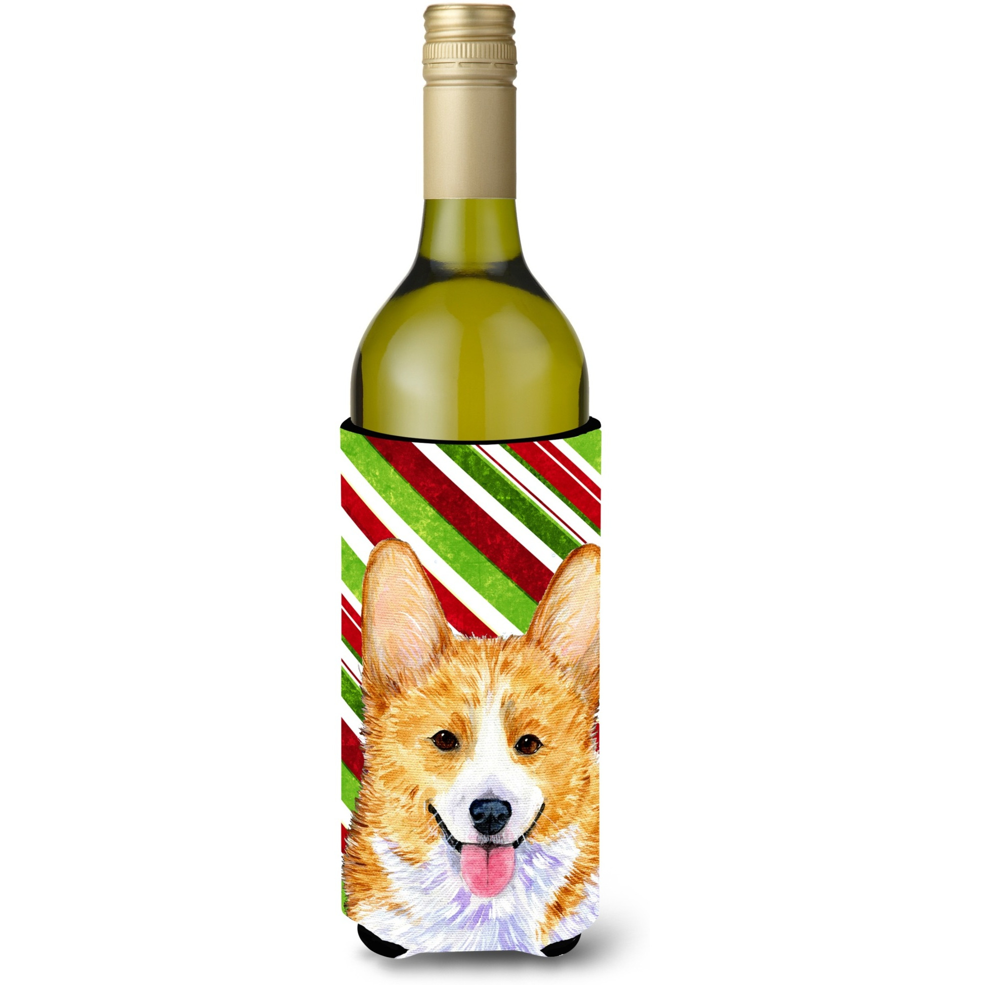 Corgi Candy Cane Holiday Christmas Wine Bottle Beverage Insulator Beverage Insulator Hugger SS4555LITERK