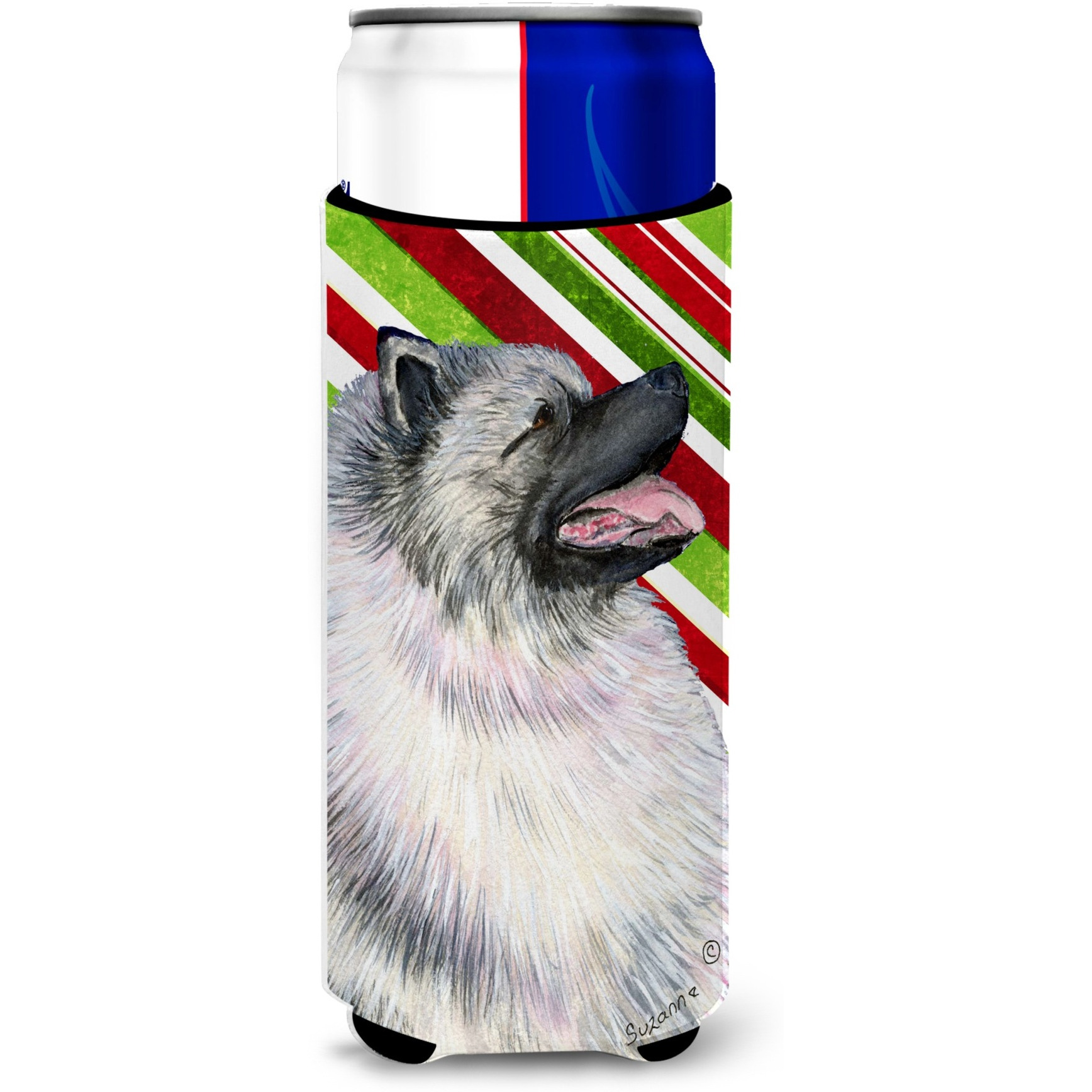 Keeshond Candy Cane Holiday Christmas Ultra Beverage Insulators for slim cans SS4557MUK